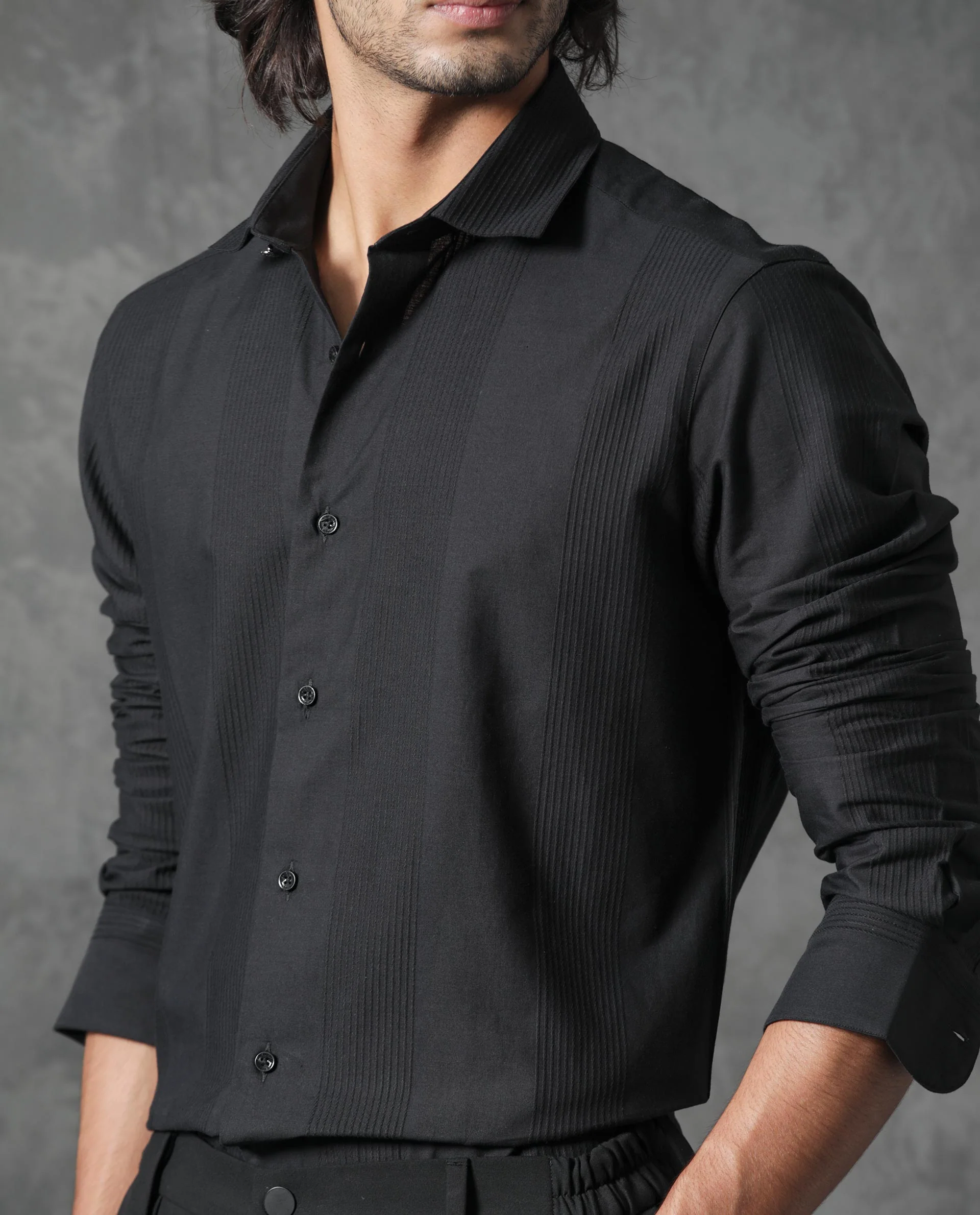 Rare Rabbit Men's Lurtz-1 Black Cotton Striped Print Tailored Fit Full Sleeve Collared Shirt - Image 4