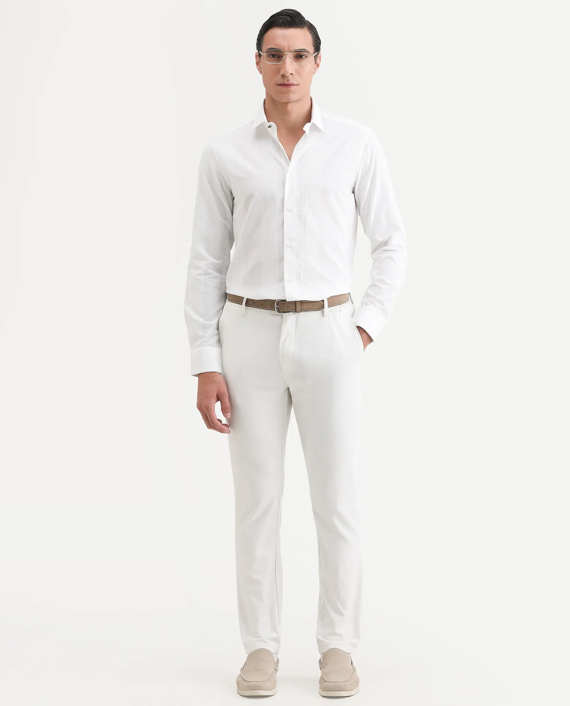 Rare Rabbit Men's Lurtz-1 White Cotton Striped Print Tailored Fit Full Sleeve Spread Collar Shirt - Image 2