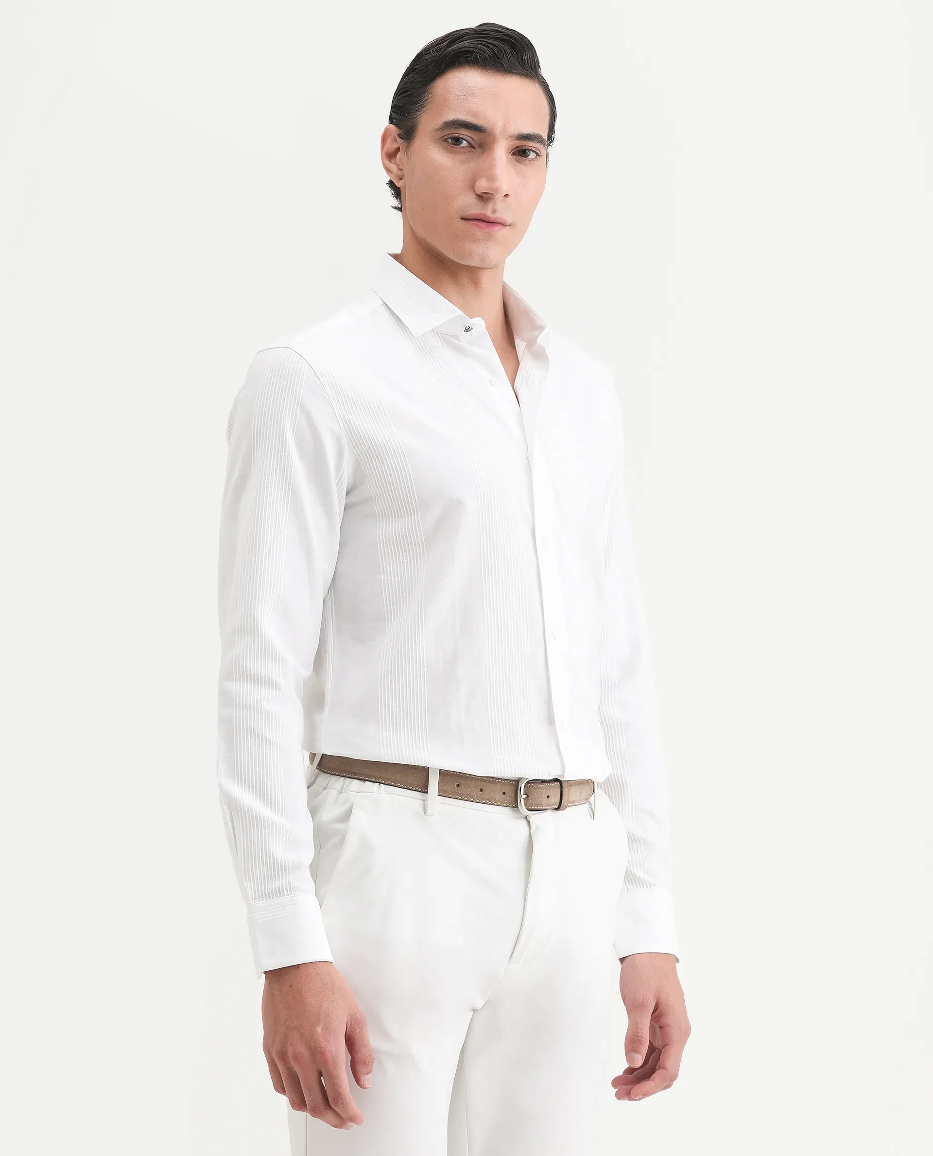 Rare Rabbit Men's Lurtz-1 White Cotton Striped Print Tailored Fit Full Sleeve Spread Collar Shirt - Image 5