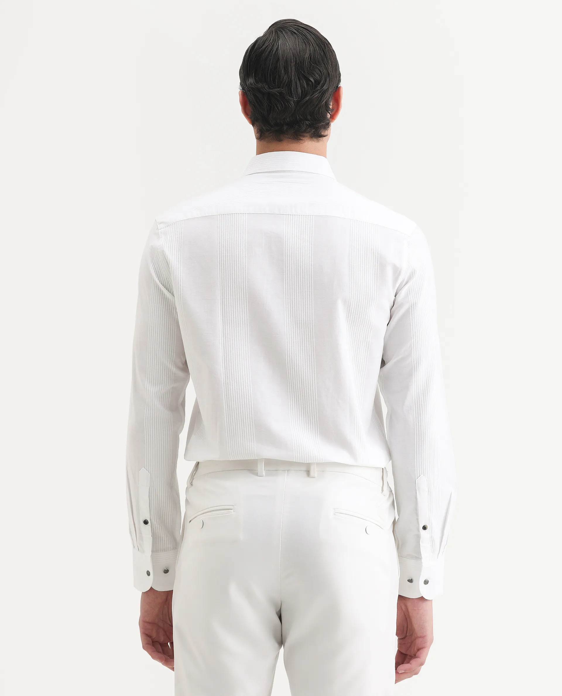 Rare Rabbit Men's Lurtz-1 White Cotton Striped Print Tailored Fit Full Sleeve Spread Collar Shirt - Image 7
