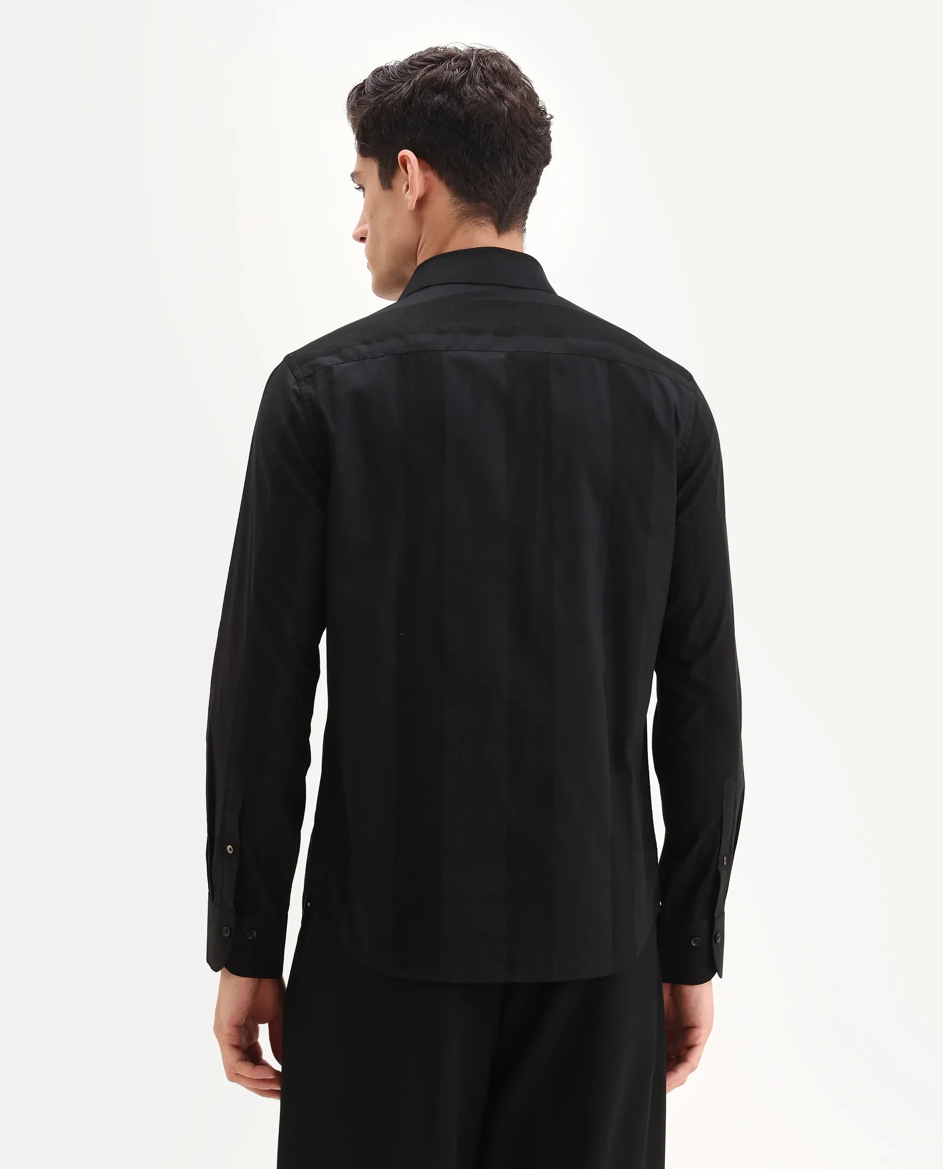 Rare Rabbit Men's Lurtz-25 Black Cotton Spread Collar Regular Fit Jacquard Shirt - Image 7