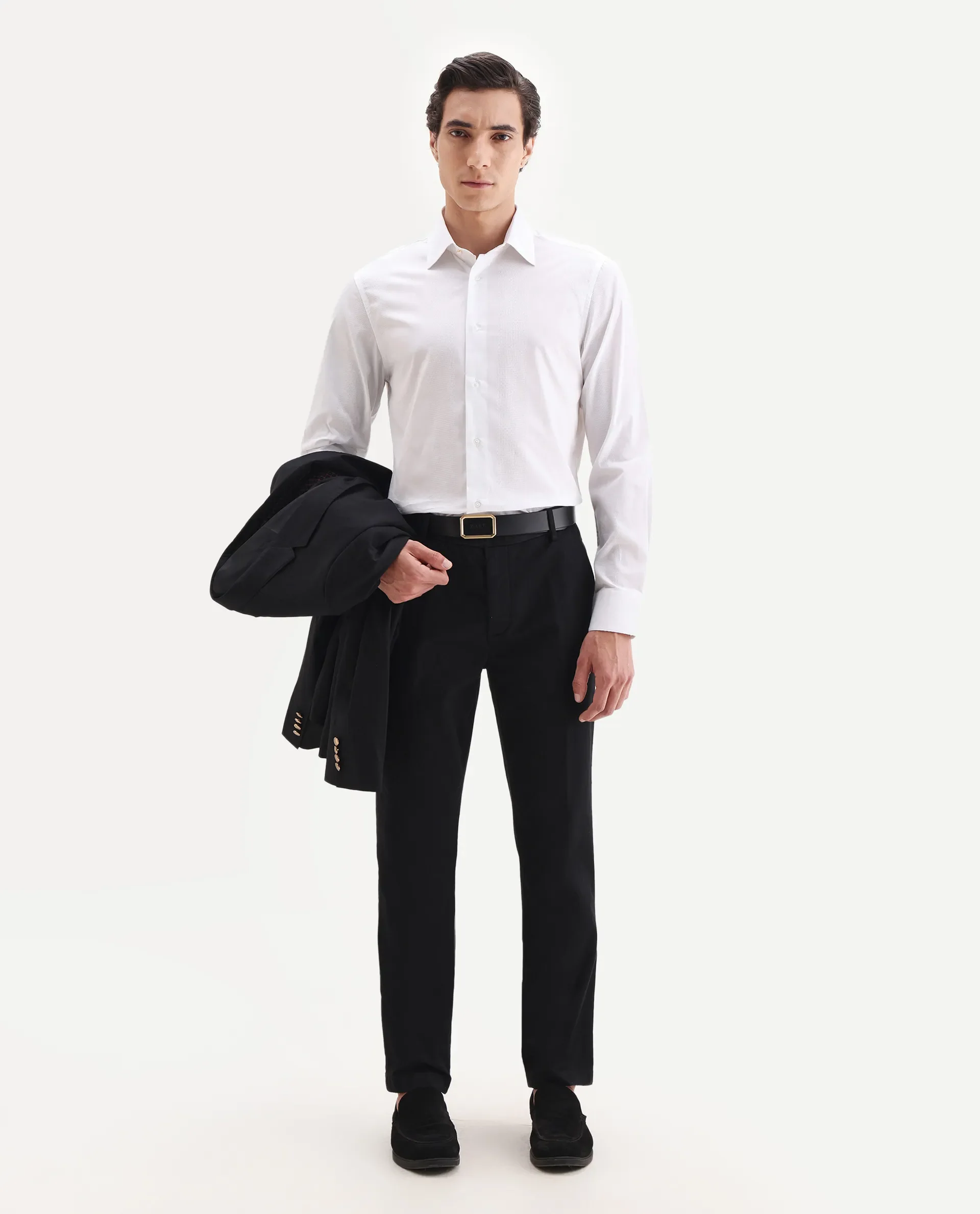 Rare Rabbit Men's Lurtz-25 White Cotton Spread Collar Regular Fit Jacquard Shirt - Image 2