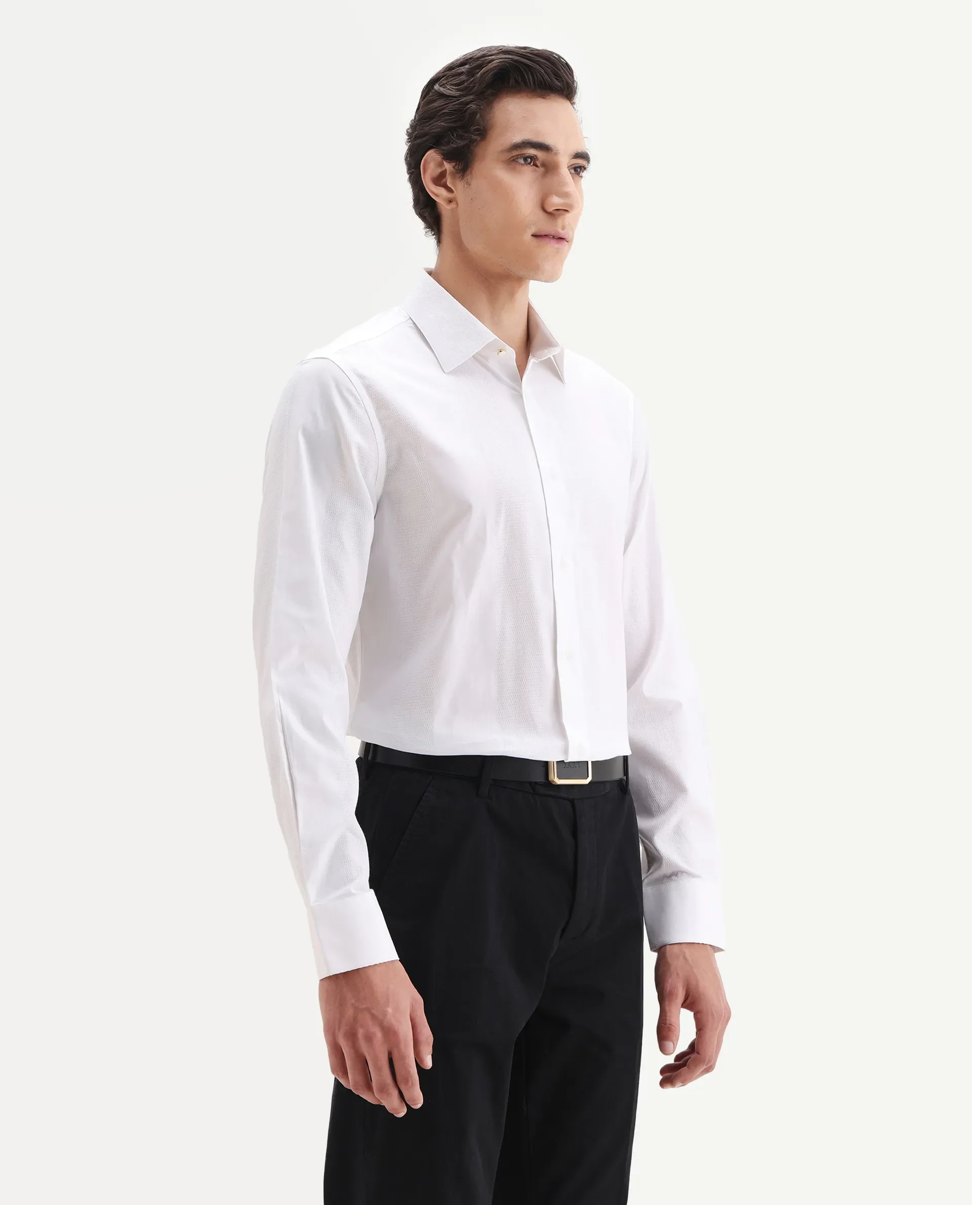 Rare Rabbit Men's Lurtz-25 White Cotton Spread Collar Regular Fit Jacquard Shirt - Image 6