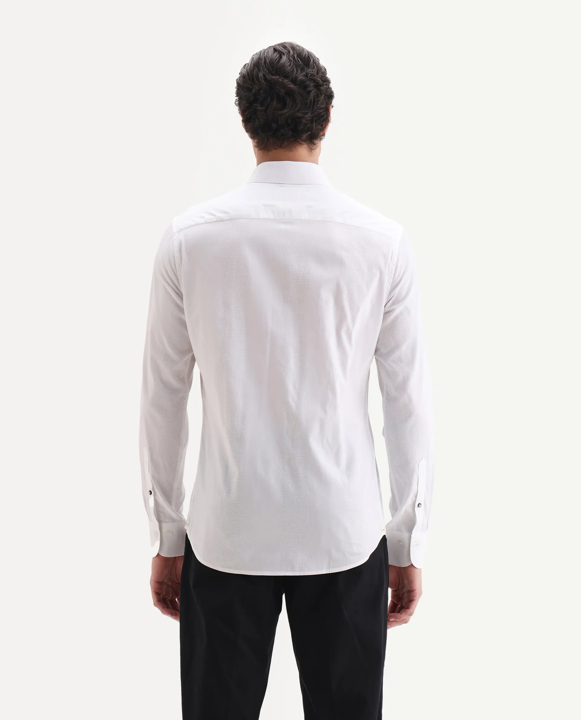 Rare Rabbit Men's Lurtz-25 White Cotton Spread Collar Regular Fit Jacquard Shirt - Image 7