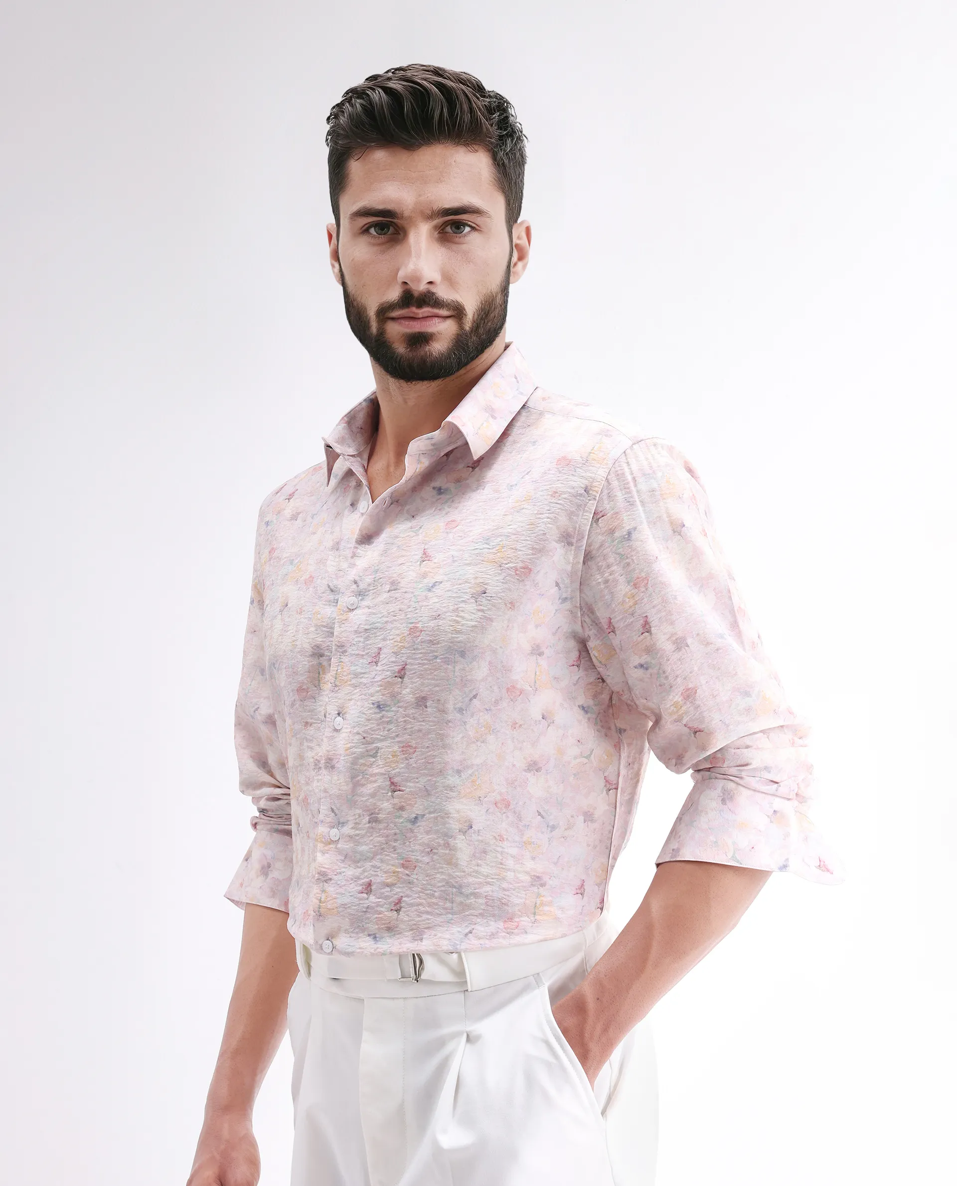 Rare Rabbit Men's Lush Pink Viscose Blend Abstract Print Regular Fit Full Sleeve Collared Shirt - Image 2