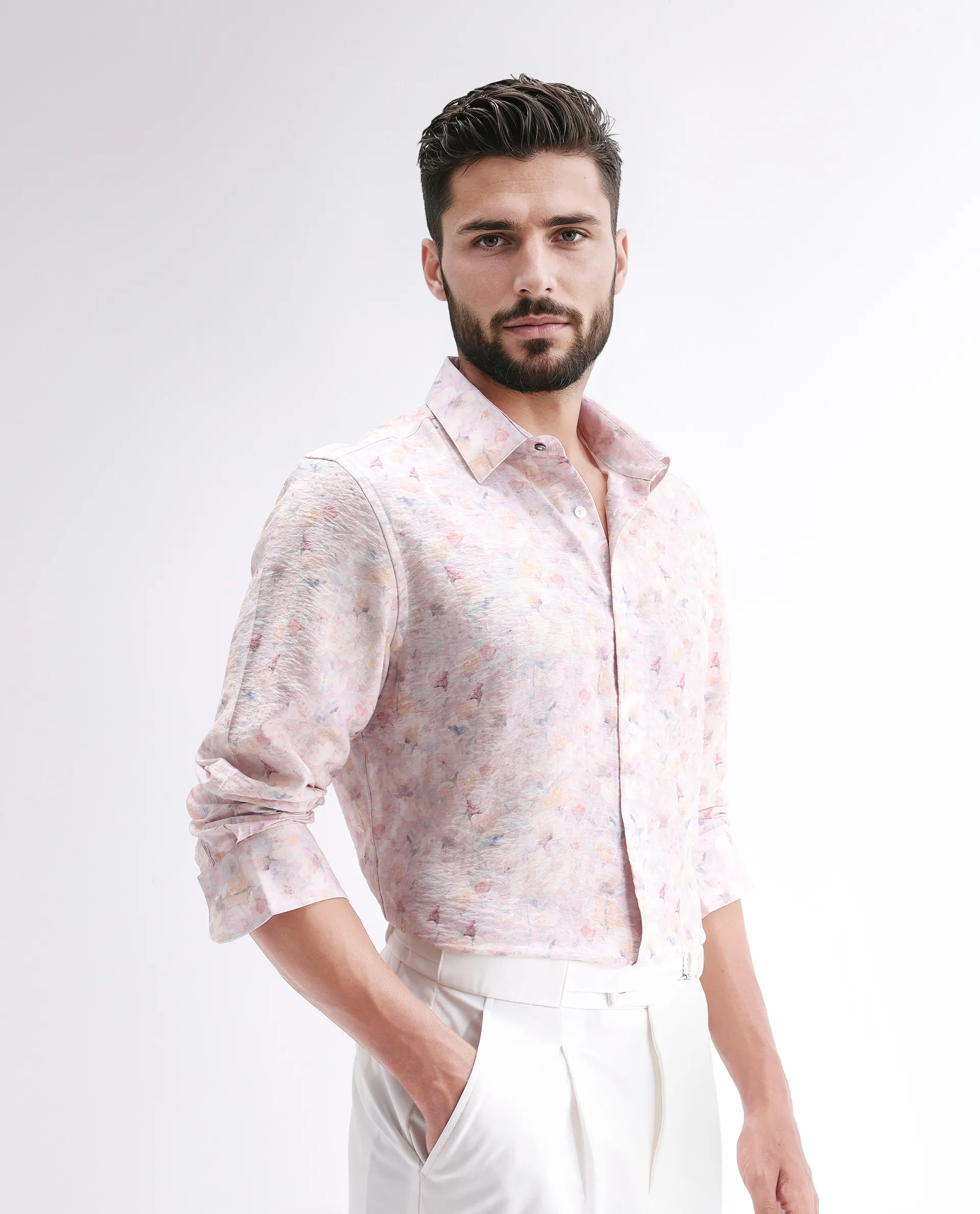 Rare Rabbit Men's Lush Pink Viscose Blend Abstract Print Regular Fit Full Sleeve Collared Shirt - Image 3