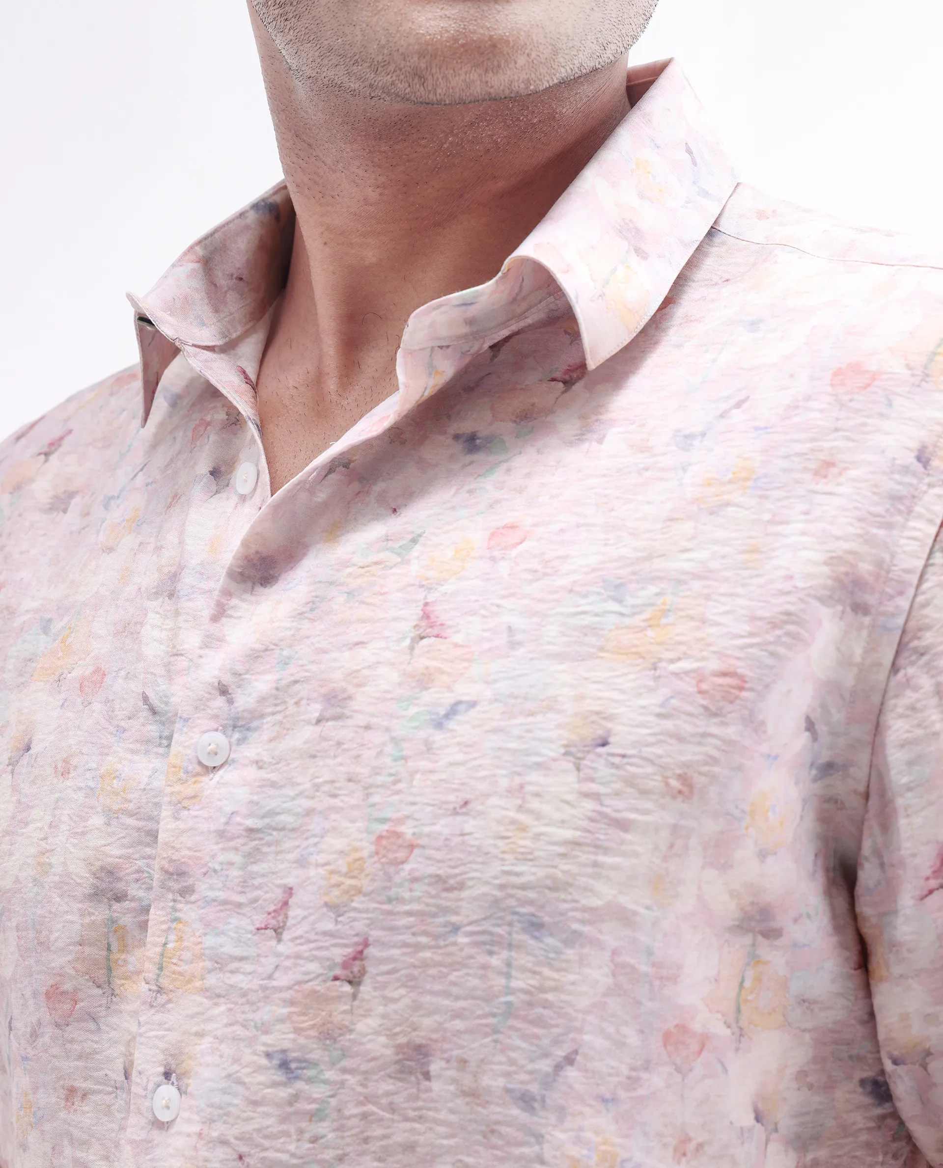 Rare Rabbit Men's Lush Pink Viscose Blend Abstract Print Regular Fit Full Sleeve Collared Shirt - Image 5