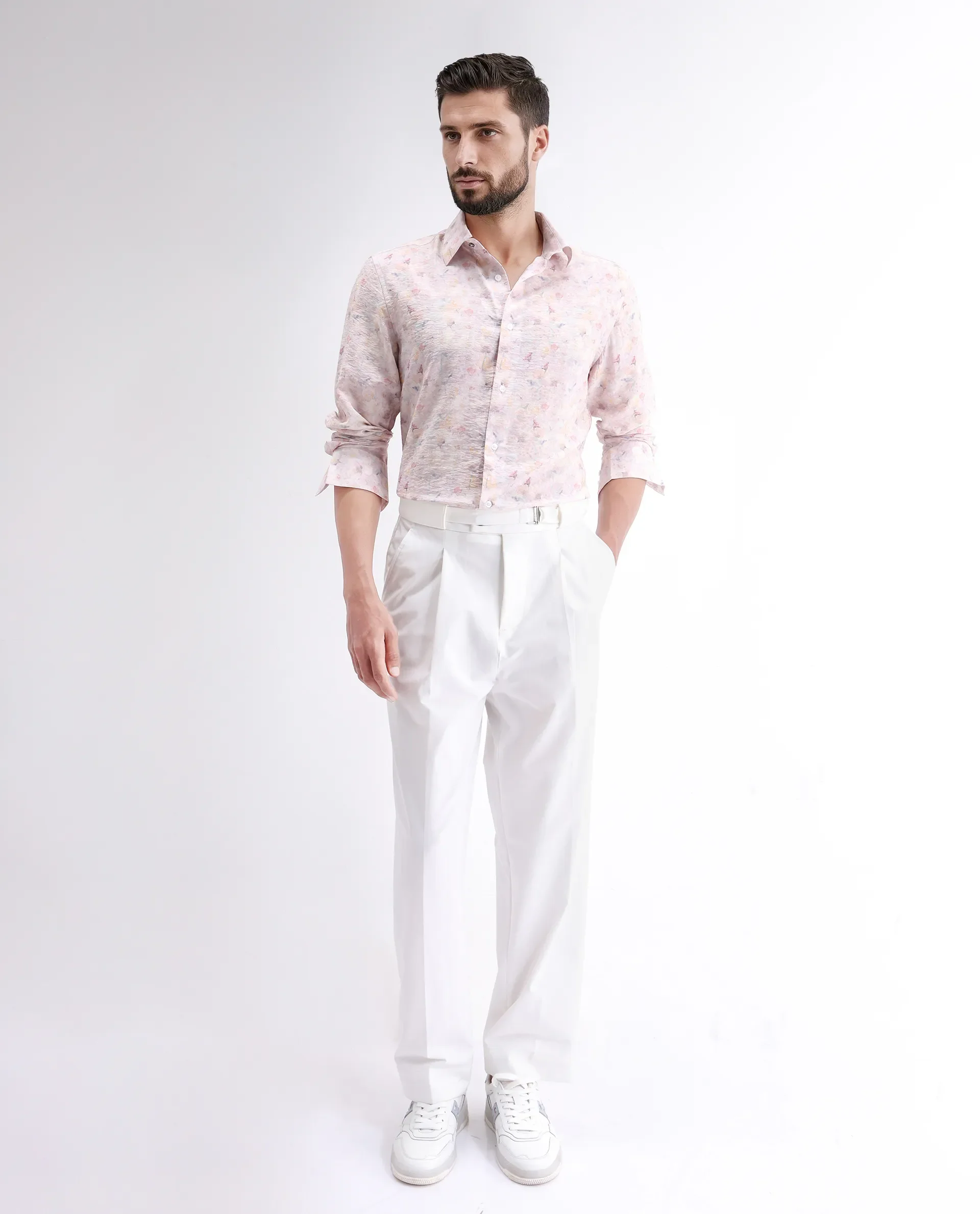 Rare Rabbit Men's Lush Pink Viscose Blend Abstract Print Regular Fit Full Sleeve Collared Shirt - Image 6