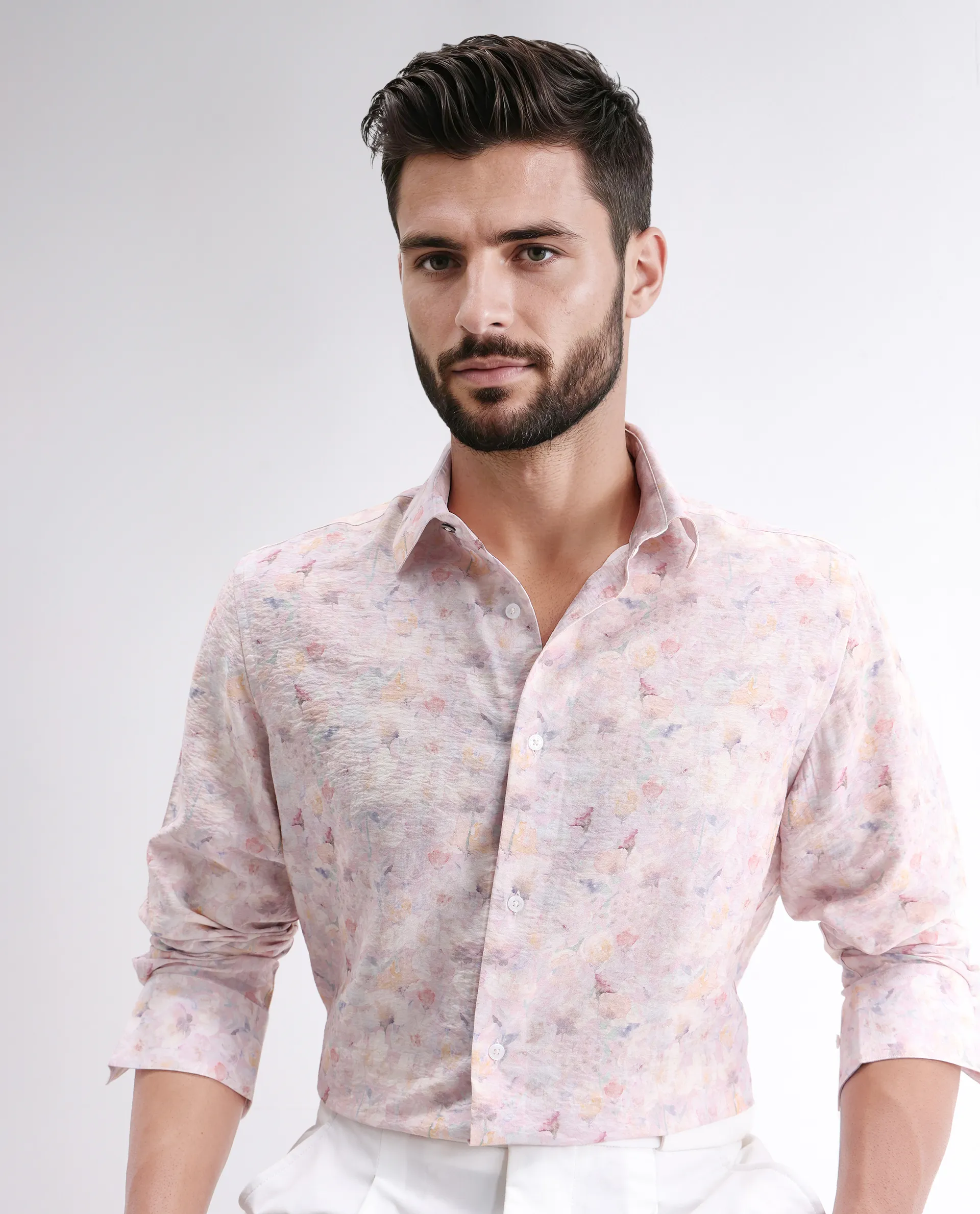 Rare Rabbit Men's Lush Pink Viscose Blend Abstract Print Regular Fit Full Sleeve Collared Shirt - Image 7