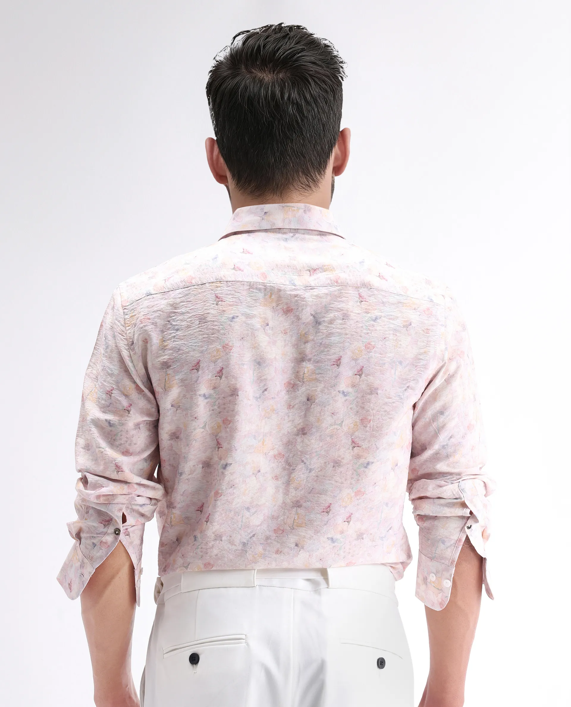 Rare Rabbit Men's Lush Pink Viscose Blend Abstract Print Regular Fit Full Sleeve Collared Shirt - Image 8