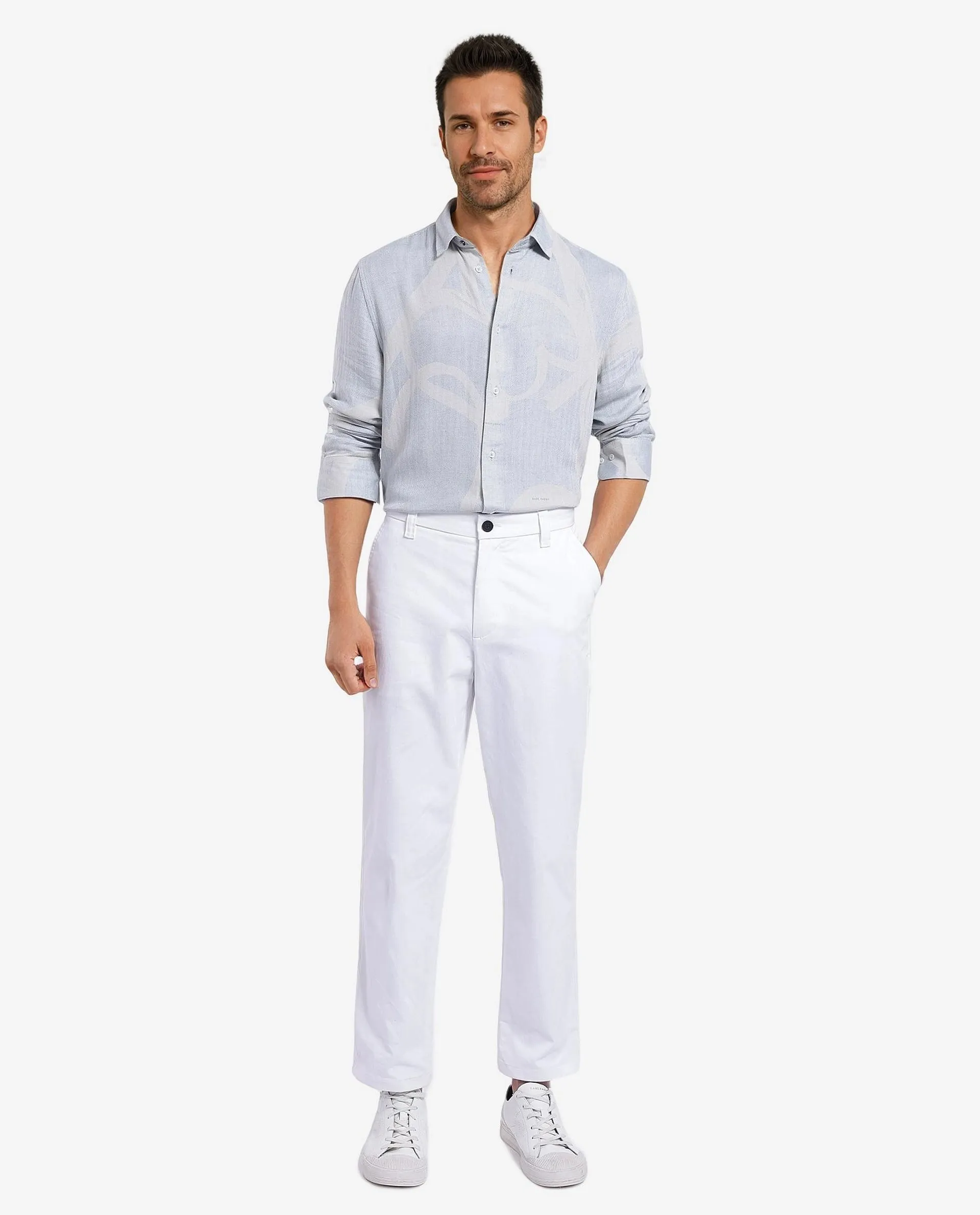 Rare Rabbit Men's Lusia-1 Off White Cotton Jacquard Regular Fit Full Sleeve Collared Shirt - Image 2