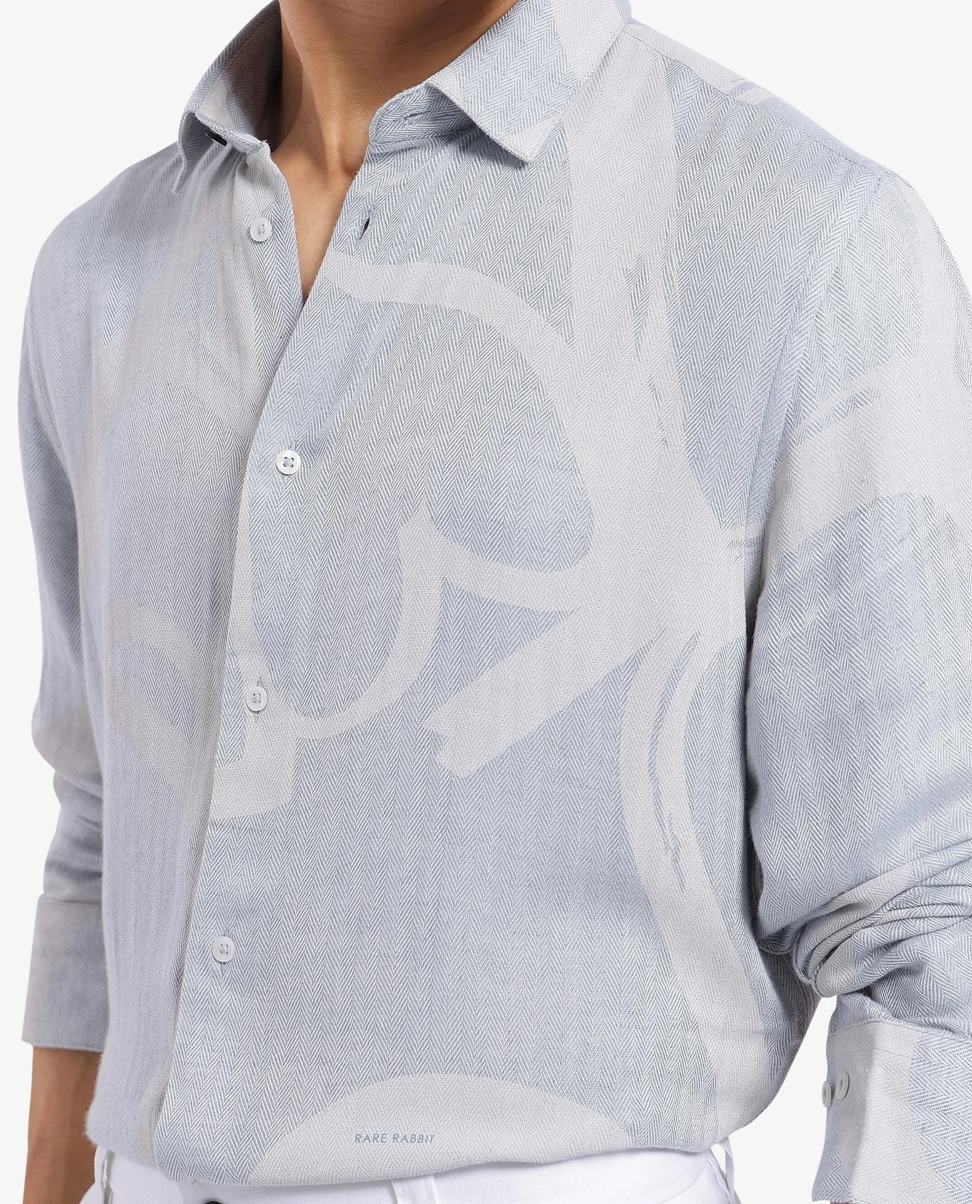 Rare Rabbit Men's Lusia-1 Off White Cotton Jacquard Regular Fit Full Sleeve Collared Shirt - Image 3