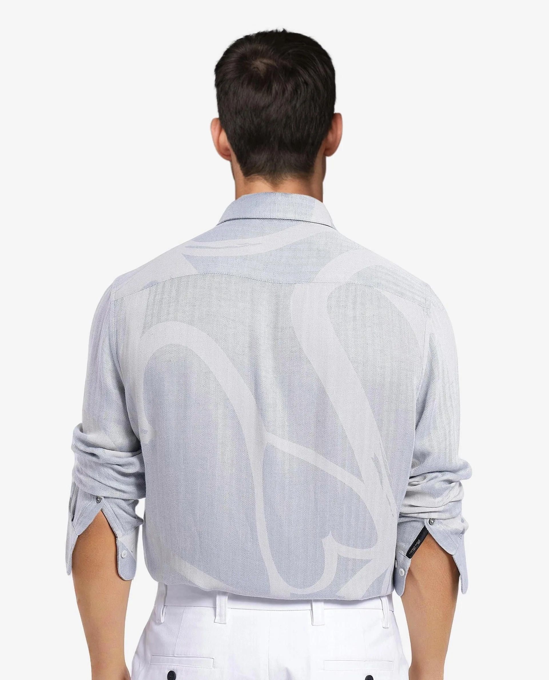 Rare Rabbit Men's Lusia-1 Off White Cotton Jacquard Regular Fit Full Sleeve Collared Shirt - Image 4
