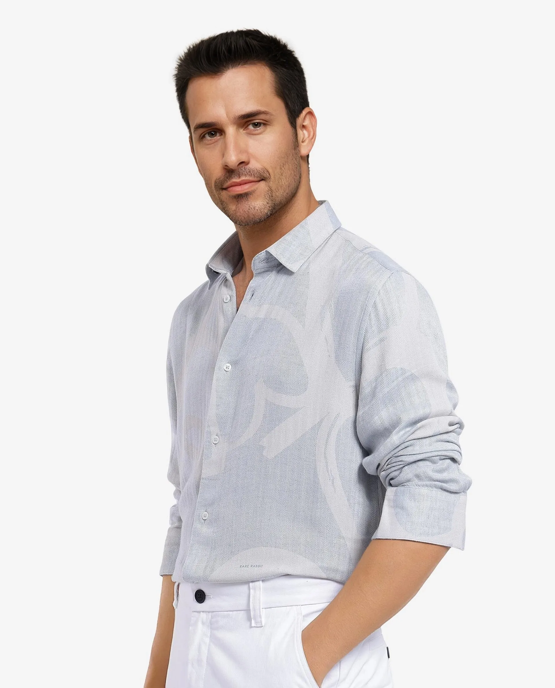 Rare Rabbit Men's Lusia-1 Off White Cotton Jacquard Regular Fit Full Sleeve Collared Shirt - Image 5