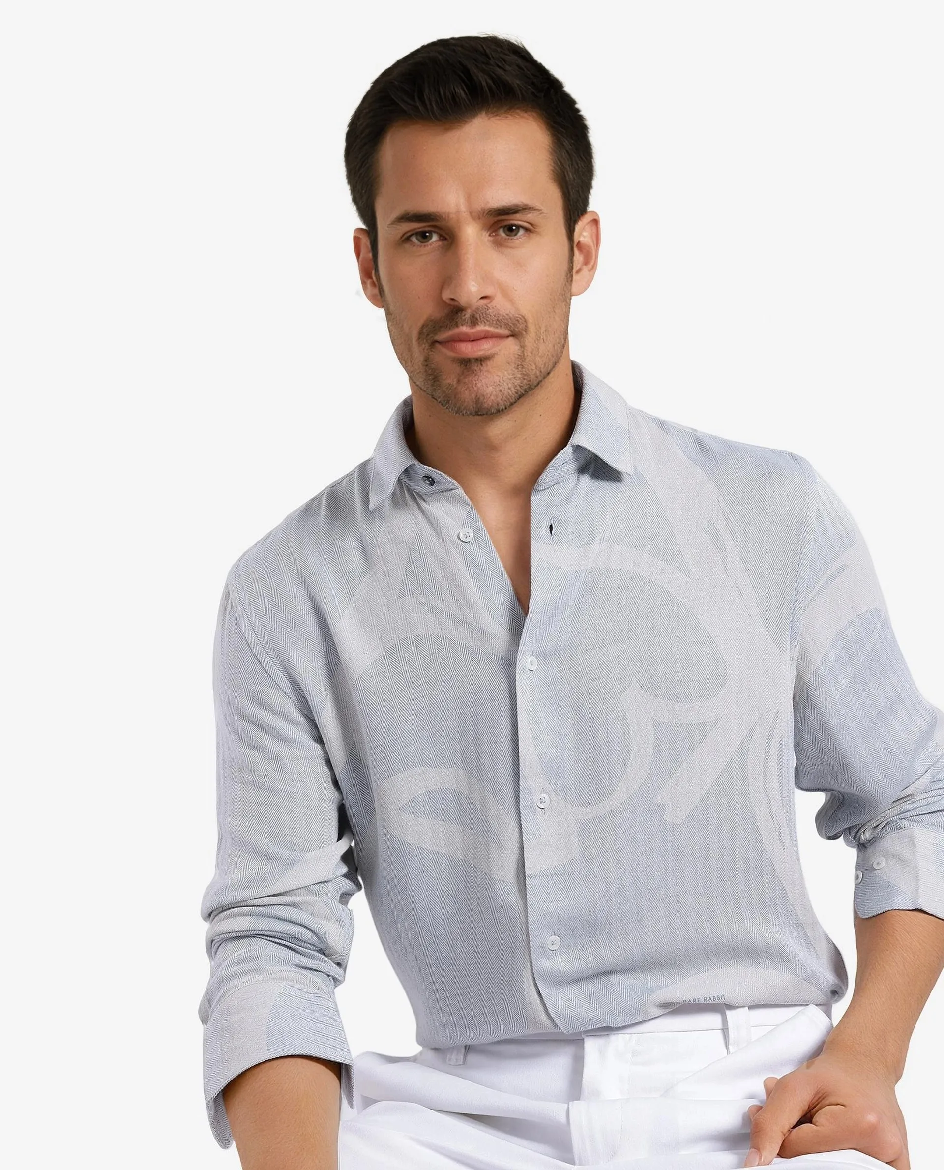 Rare Rabbit Men's Lusia-1 Off White Cotton Jacquard Regular Fit Full Sleeve Collared Shirt - Image 8