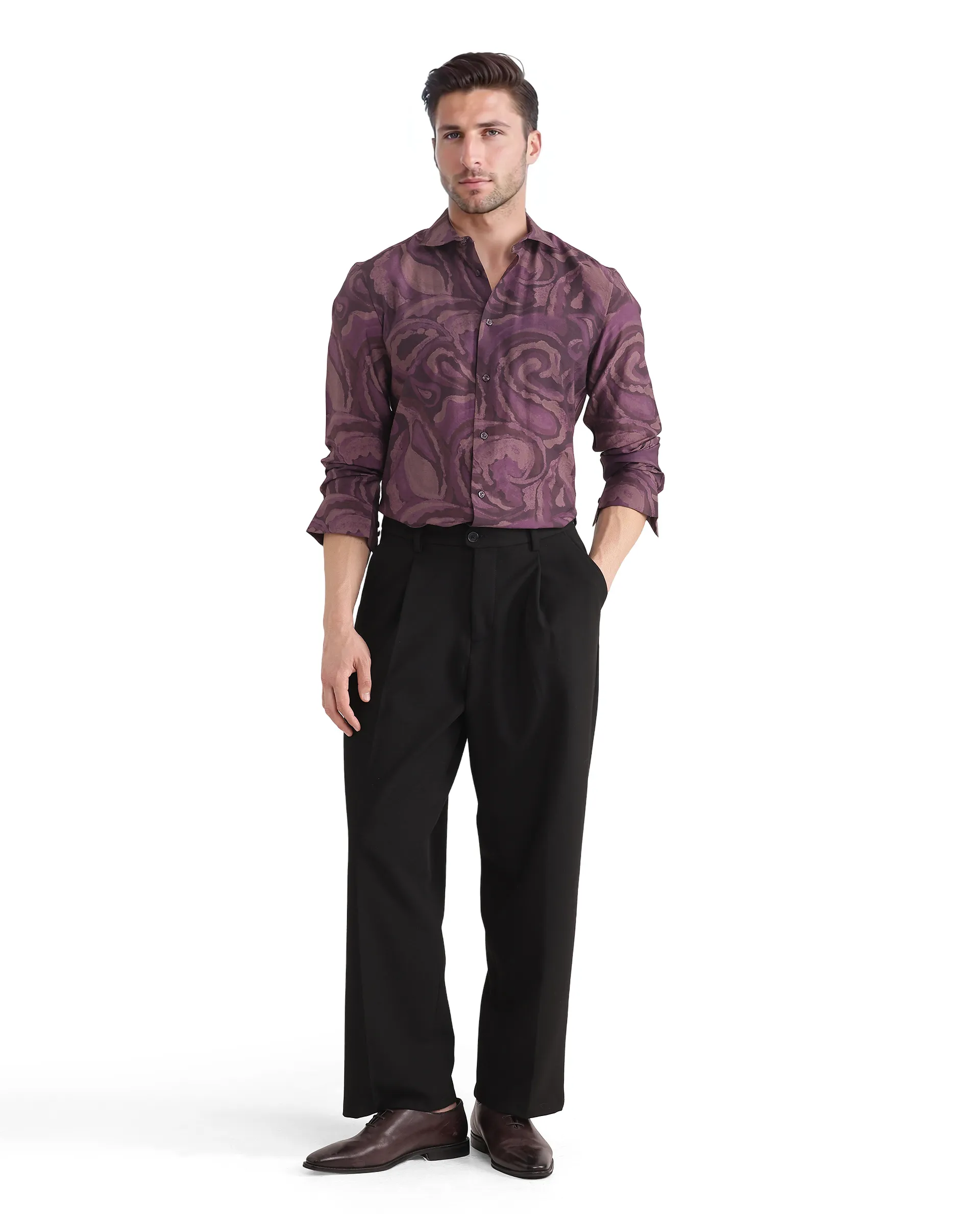 Rare Rabbit Men's Luth Dark Purple Viscose Blend Paisley Print Regular Fit Full Sleeve Collared Shirt - Image 2