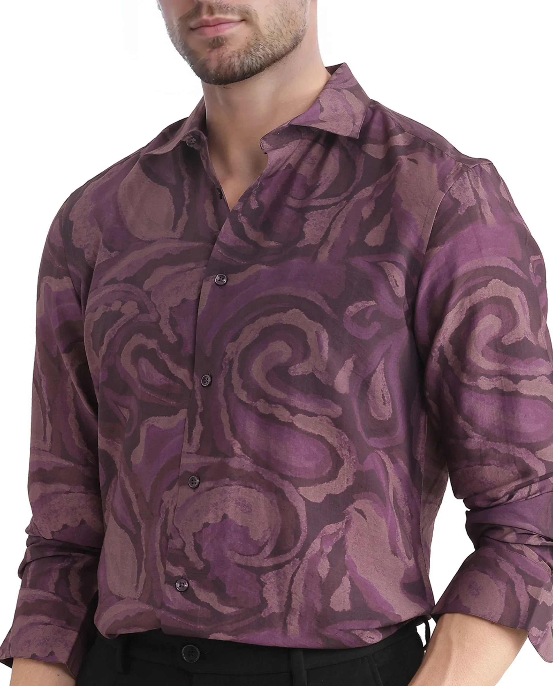 Rare Rabbit Men's Luth Dark Purple Viscose Blend Paisley Print Regular Fit Full Sleeve Collared Shirt - Image 3