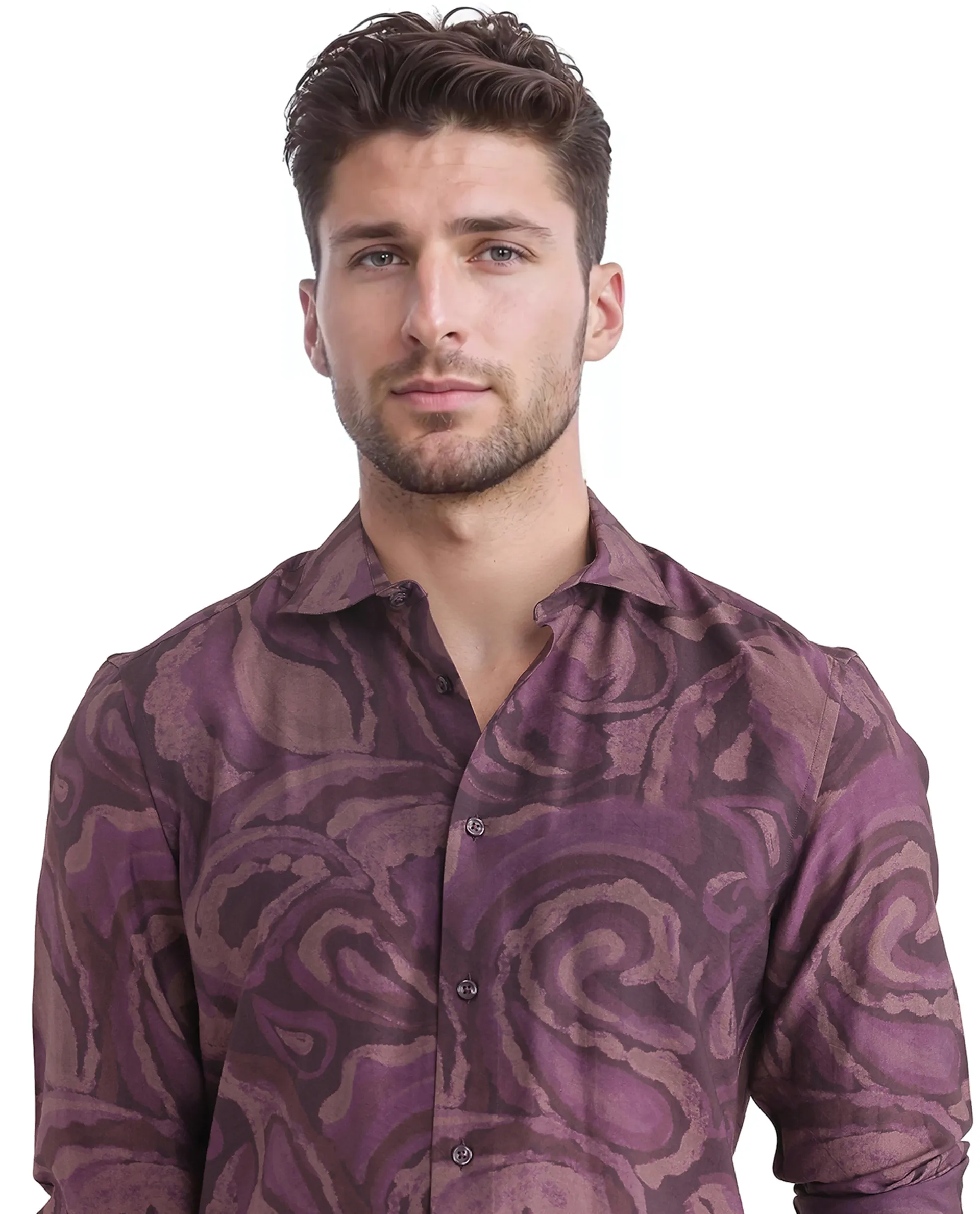 Rare Rabbit Men's Luth Dark Purple Viscose Blend Paisley Print Regular Fit Full Sleeve Collared Shirt - Image 4