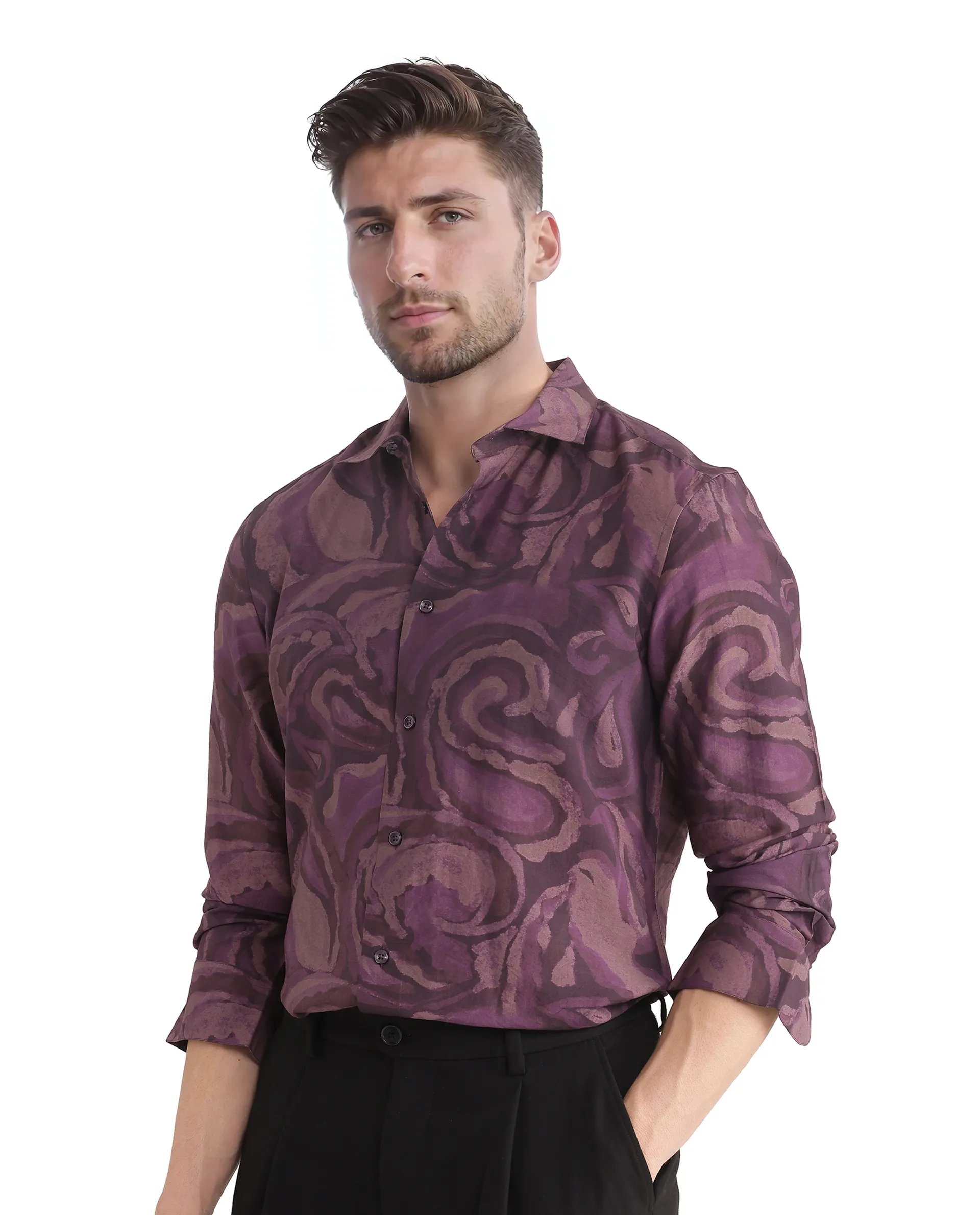 Rare Rabbit Men's Luth Dark Purple Viscose Blend Paisley Print Regular Fit Full Sleeve Collared Shirt - Image 5