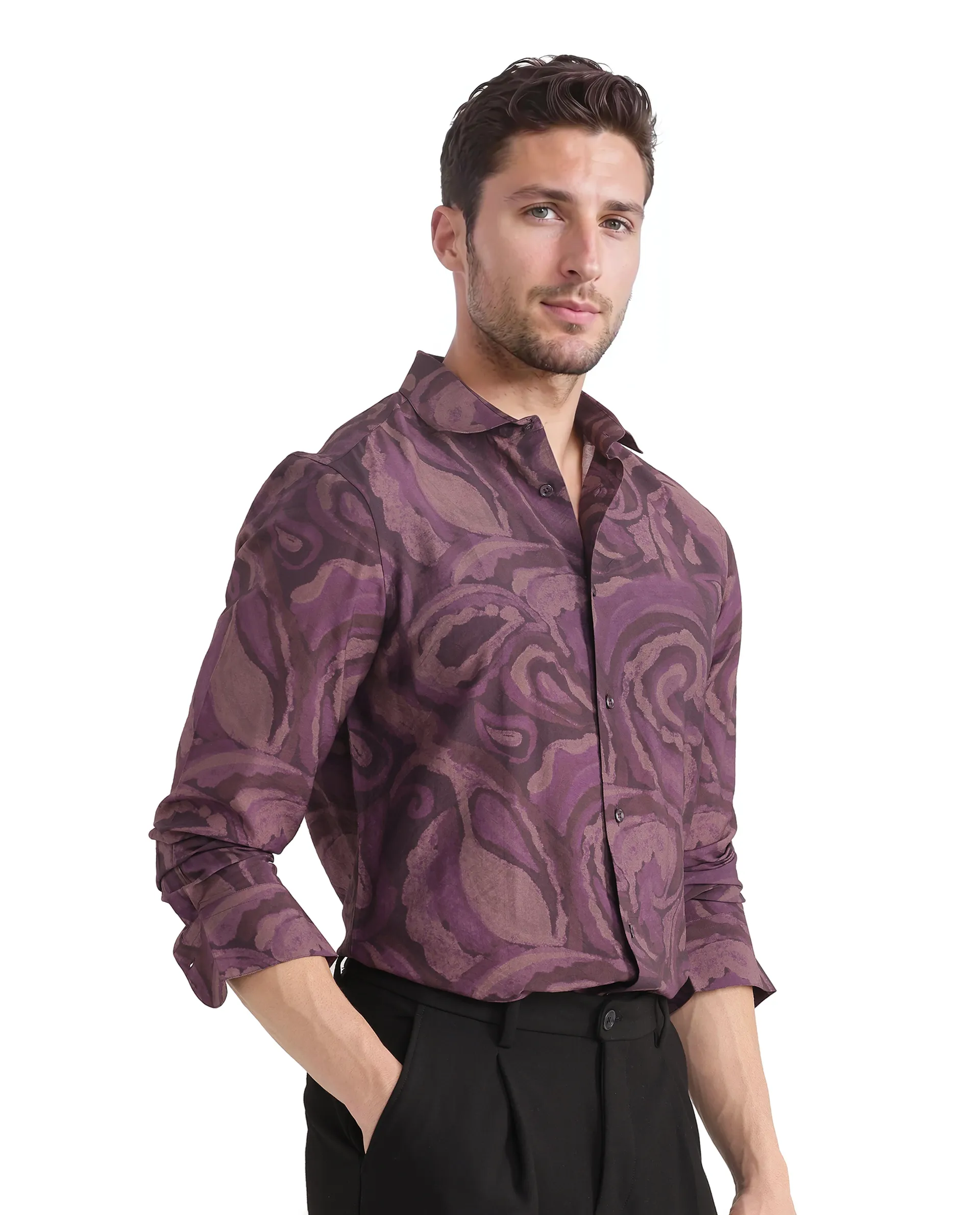 Rare Rabbit Men's Luth Dark Purple Viscose Blend Paisley Print Regular Fit Full Sleeve Collared Shirt - Image 6