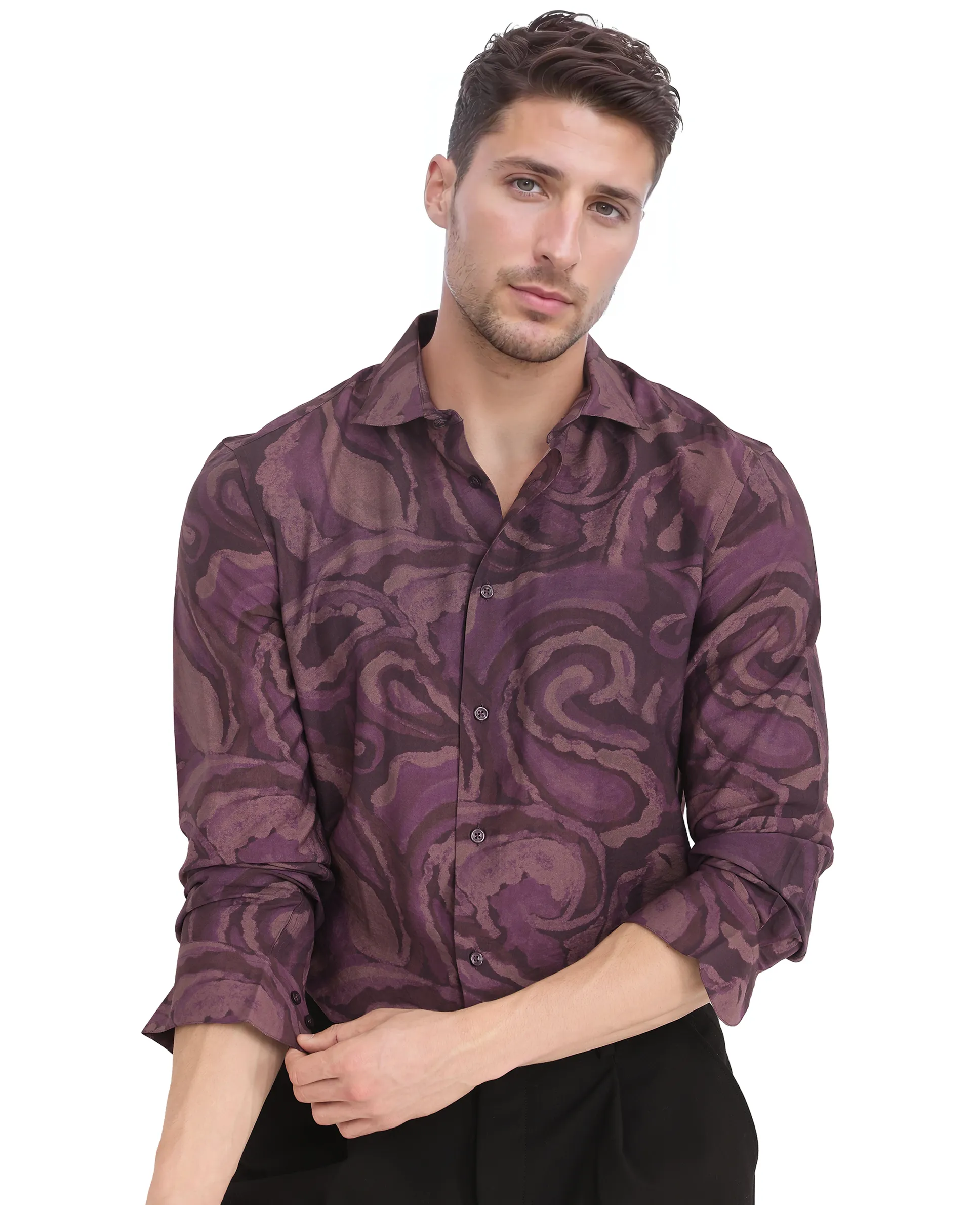 Rare Rabbit Men's Luth Dark Purple Viscose Blend Paisley Print Regular Fit Full Sleeve Collared Shirt - Image 7