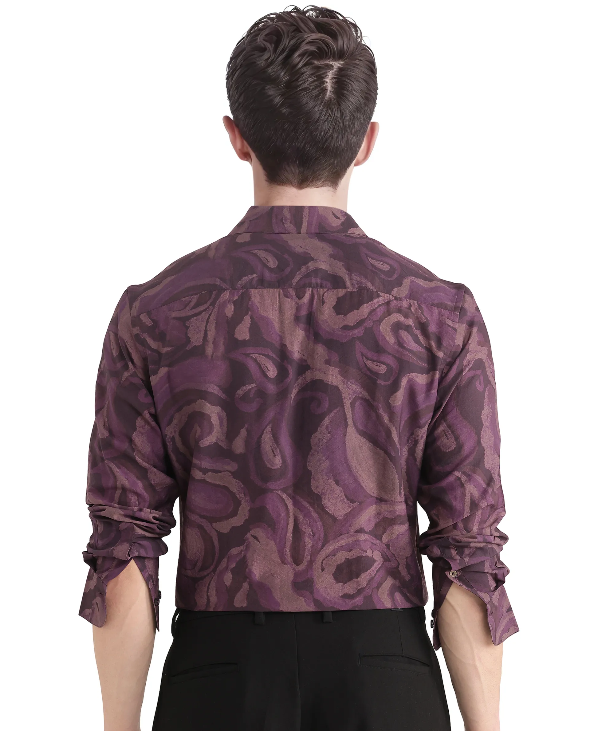 Rare Rabbit Men's Luth Dark Purple Viscose Blend Paisley Print Regular Fit Full Sleeve Collared Shirt - Image 8