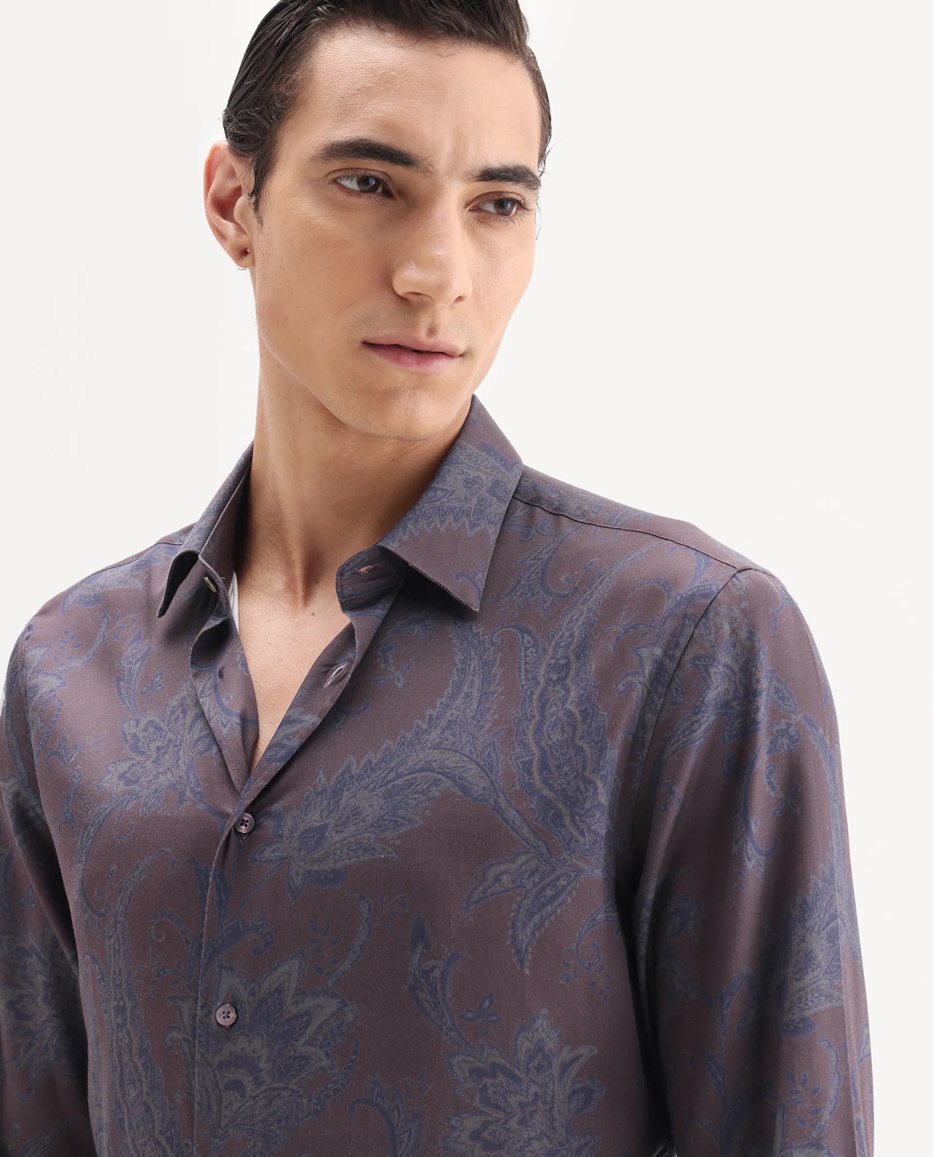Rare Rabbit Men's Luto Dusky Red Viscose Blend Fabric Collared Neck Regular Fit Paisley Print Shirt - Image 3