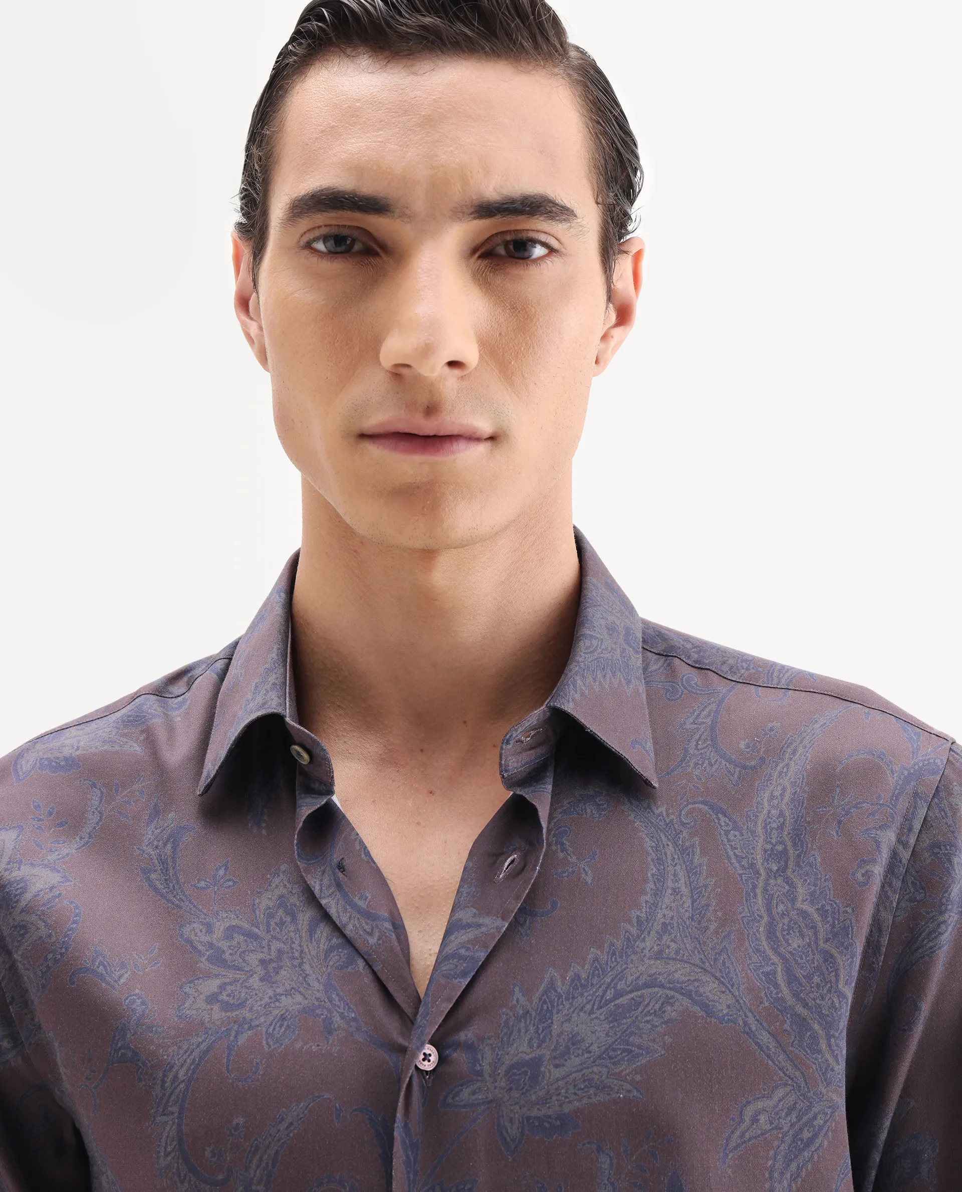 Rare Rabbit Men's Luto Dusky Red Viscose Blend Fabric Collared Neck Regular Fit Paisley Print Shirt - Image 4