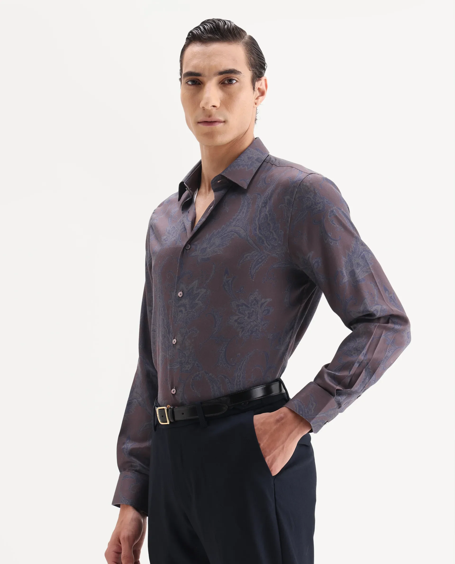 Rare Rabbit Men's Luto Dusky Red Viscose Blend Fabric Collared Neck Regular Fit Paisley Print Shirt - Image 5