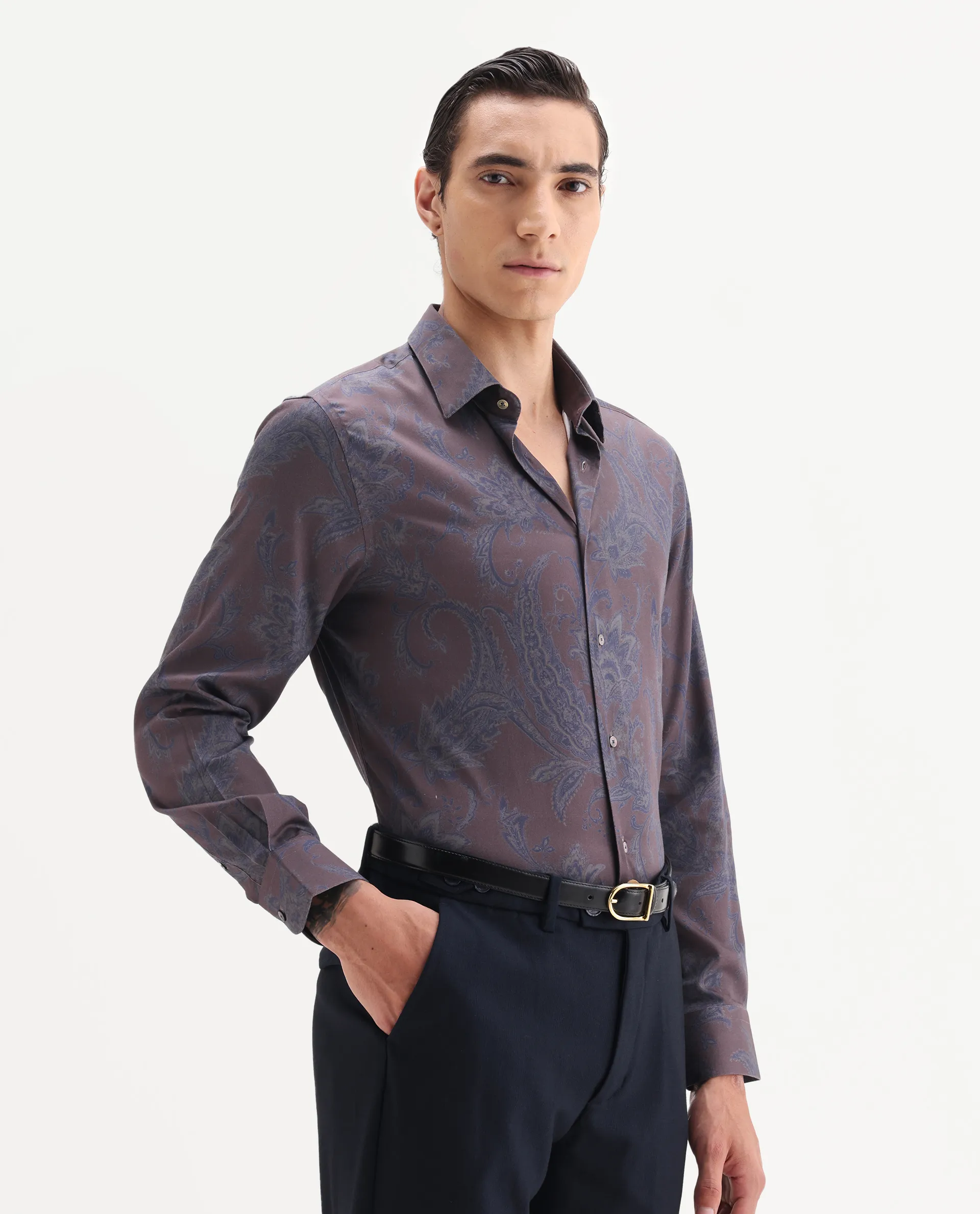 Rare Rabbit Men's Luto Dusky Red Viscose Blend Fabric Collared Neck Regular Fit Paisley Print Shirt - Image 6