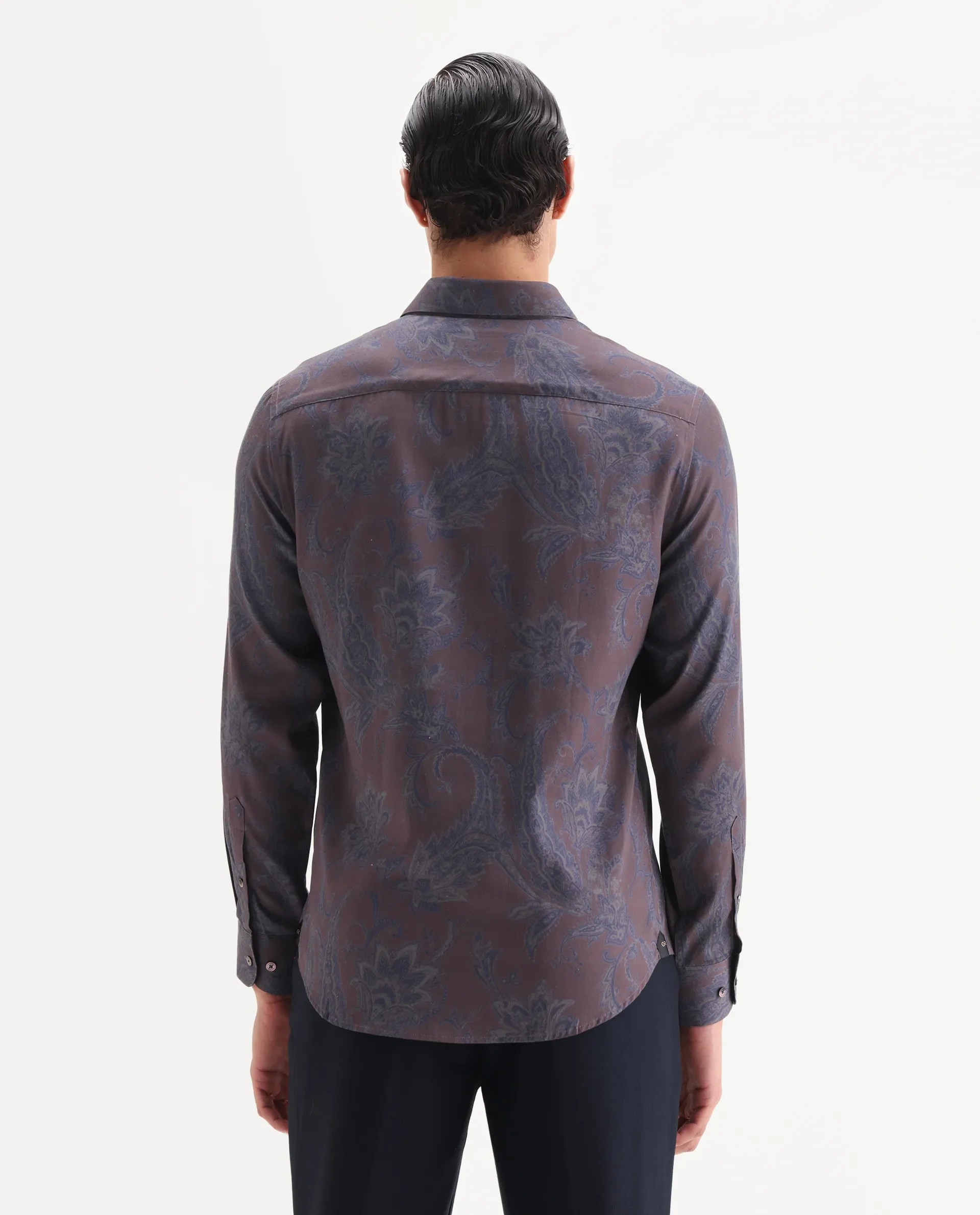 Rare Rabbit Men's Luto Dusky Red Viscose Blend Fabric Collared Neck Regular Fit Paisley Print Shirt - Image 7