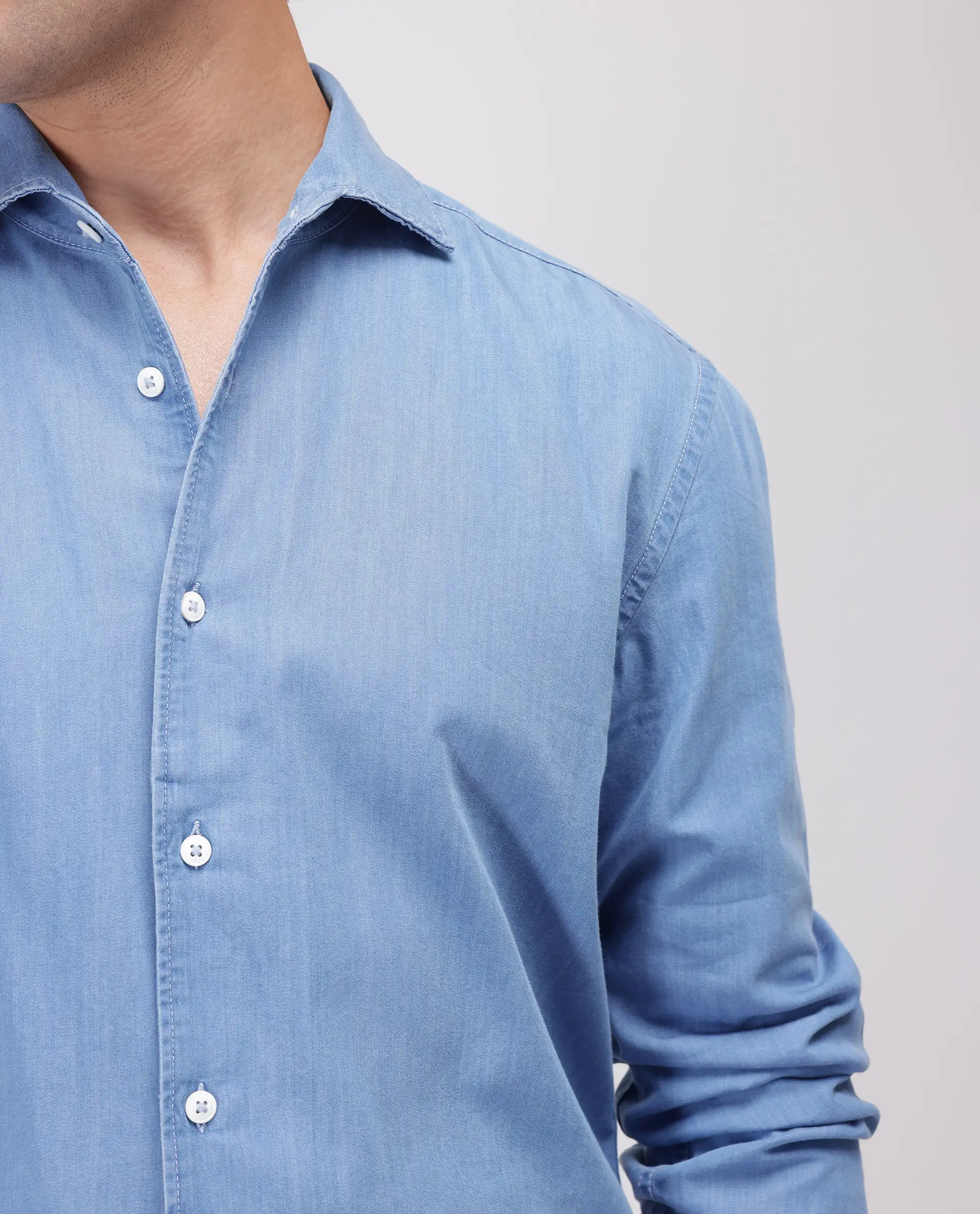 Rare Rabbit Men's Luuk Blue Cotton Blend Plain Regular Fit Full Sleeve Collared Shirt - Image 3