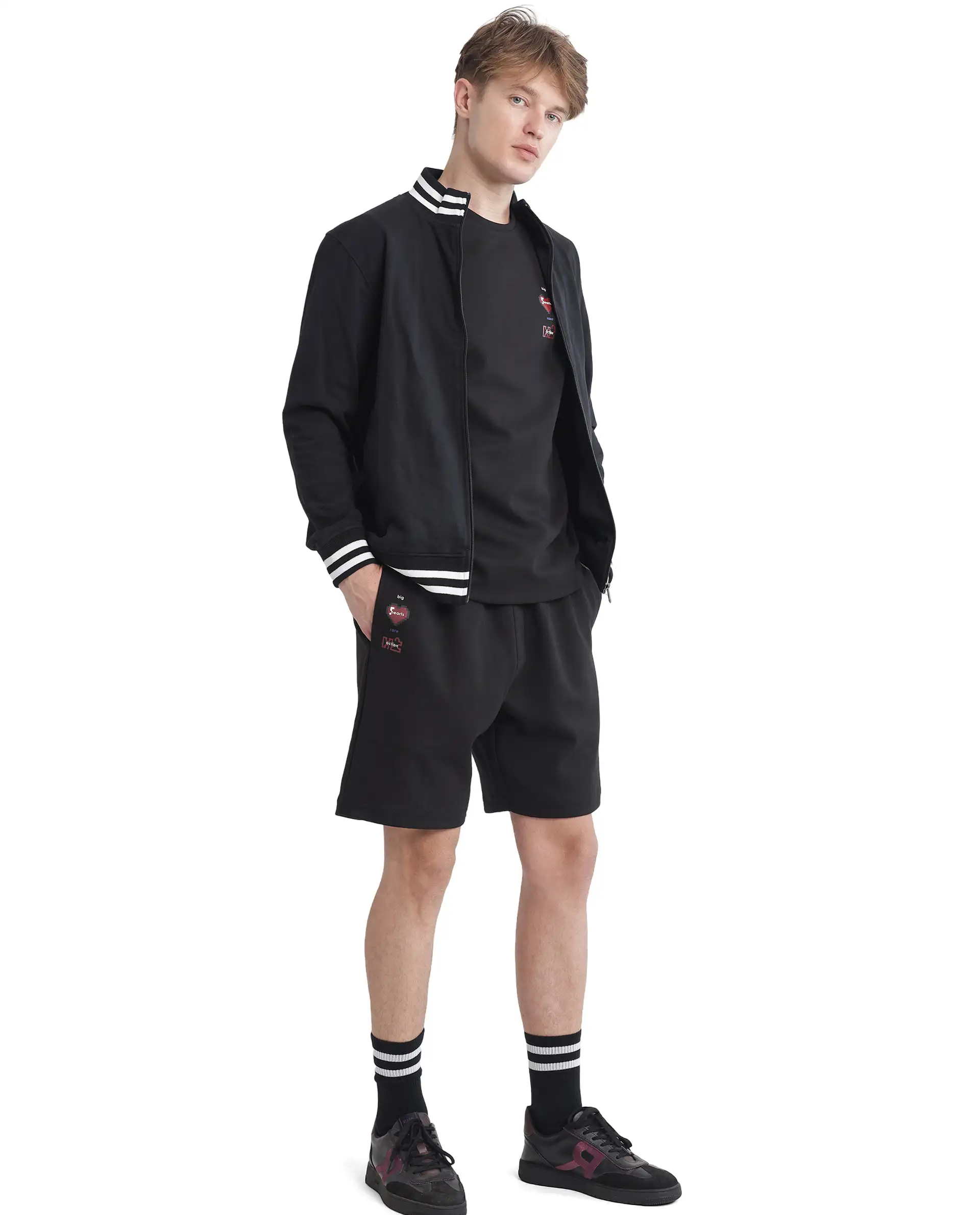 Rare Rabbit Men's Lux Black Cotton Blend Plain Relaxed Fit Shorts - Image 2
