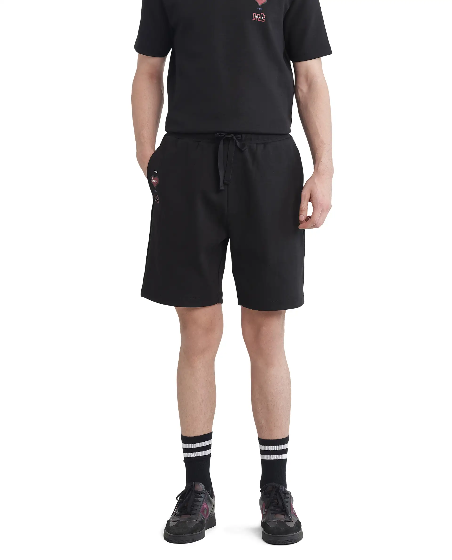 Rare Rabbit Men's Lux Black Cotton Blend Plain Relaxed Fit Shorts - Image 3