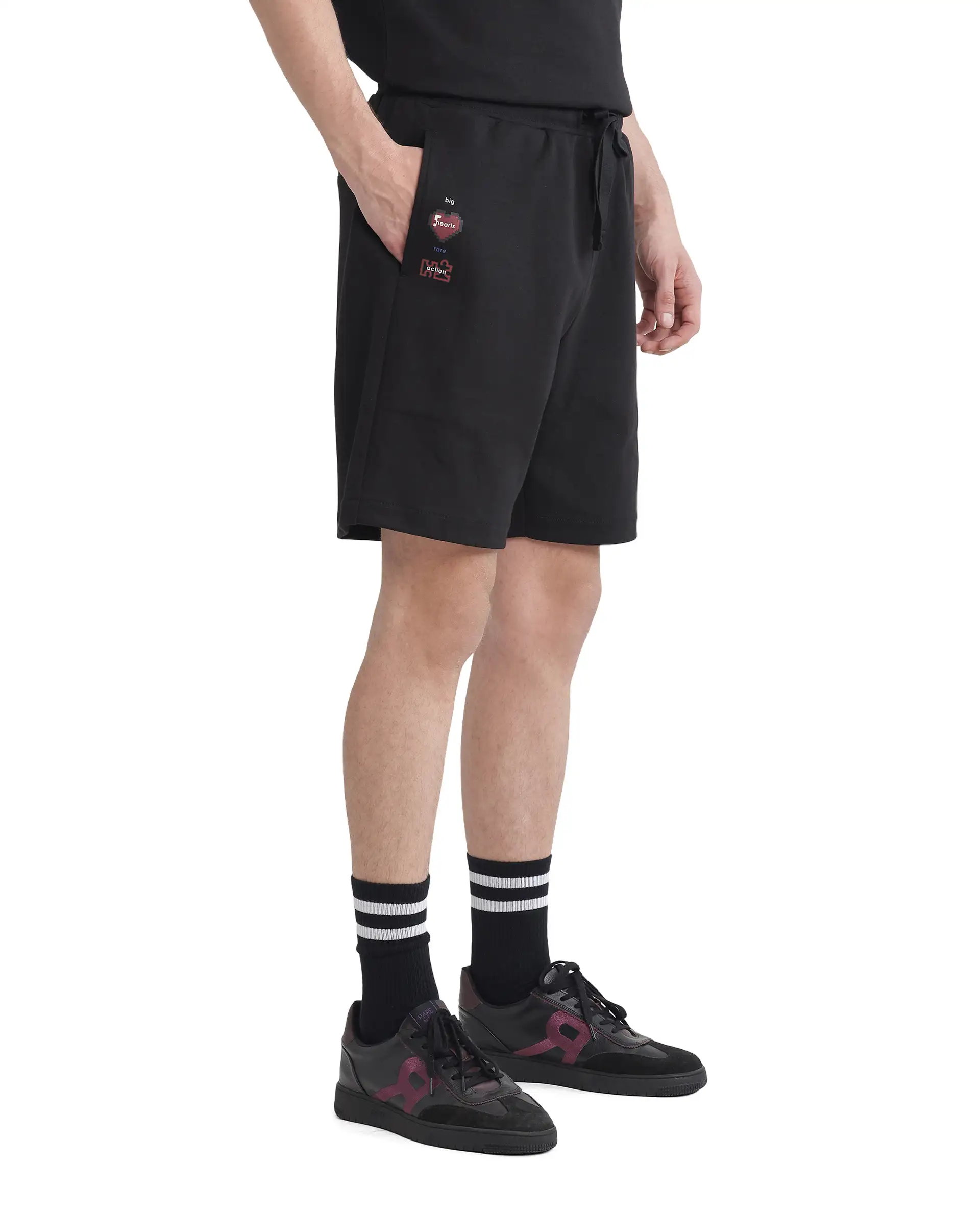 Rare Rabbit Men's Lux Black Cotton Blend Plain Relaxed Fit Shorts - Image 4