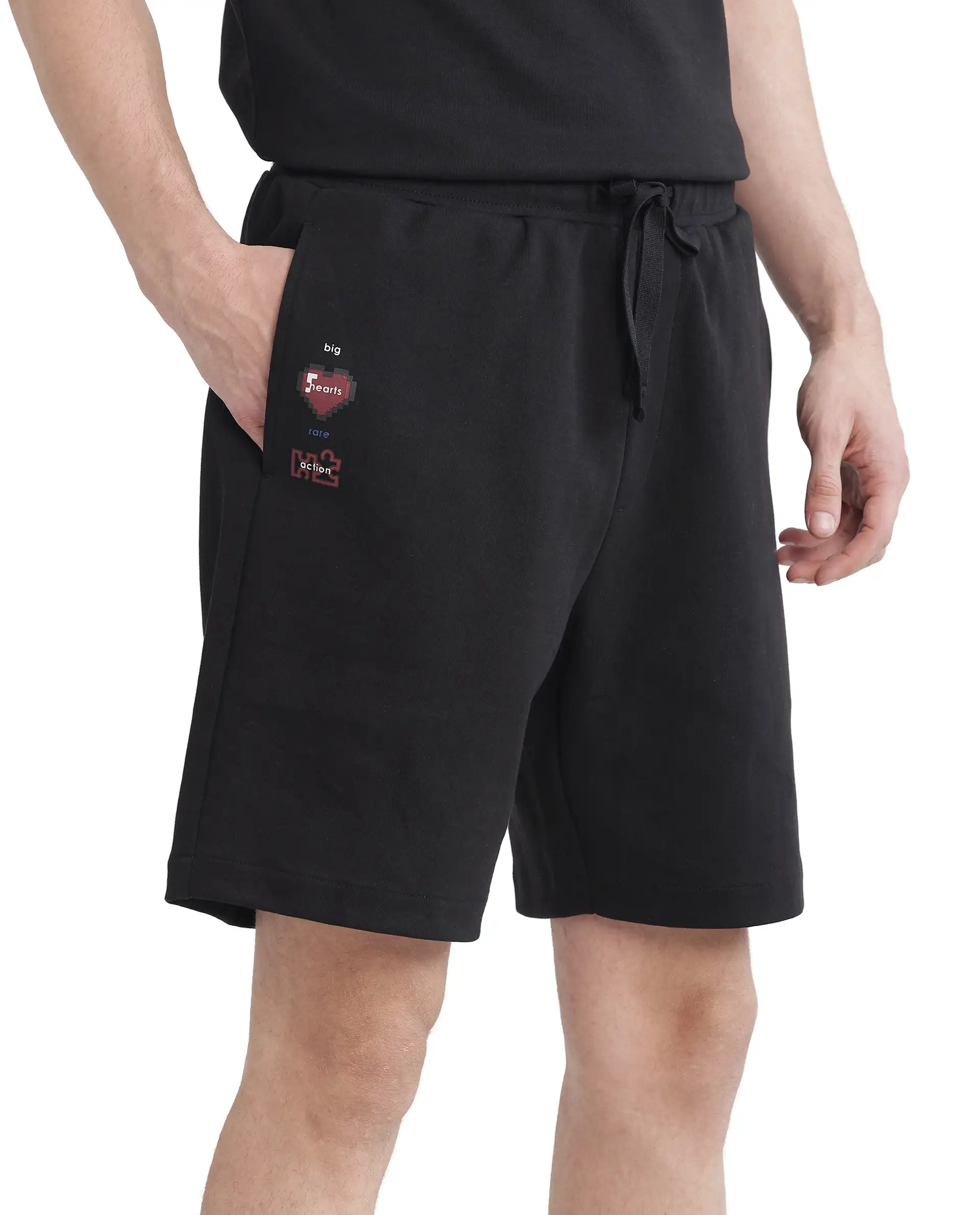 Rare Rabbit Men's Lux Black Cotton Blend Plain Relaxed Fit Shorts - Image 5