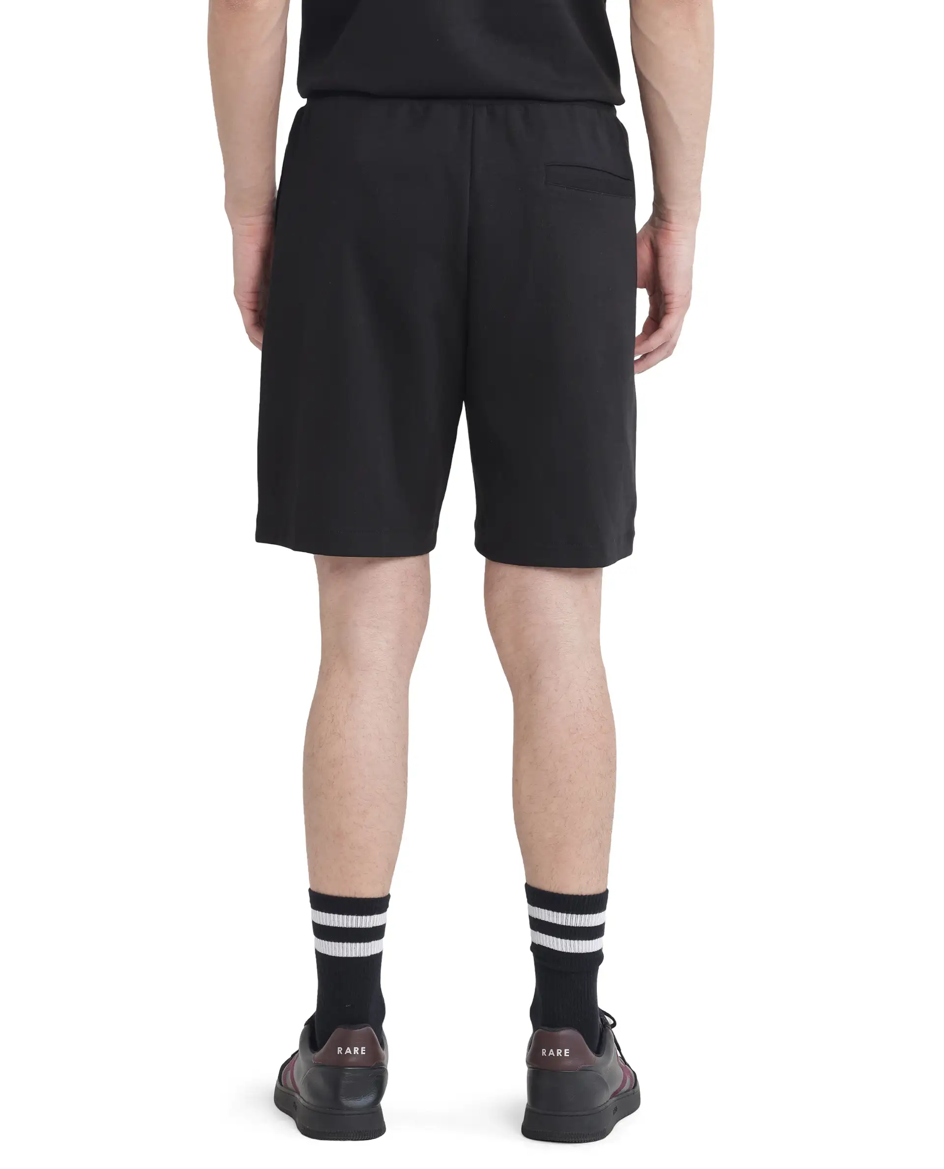 Rare Rabbit Men's Lux Black Cotton Blend Plain Relaxed Fit Shorts - Image 6