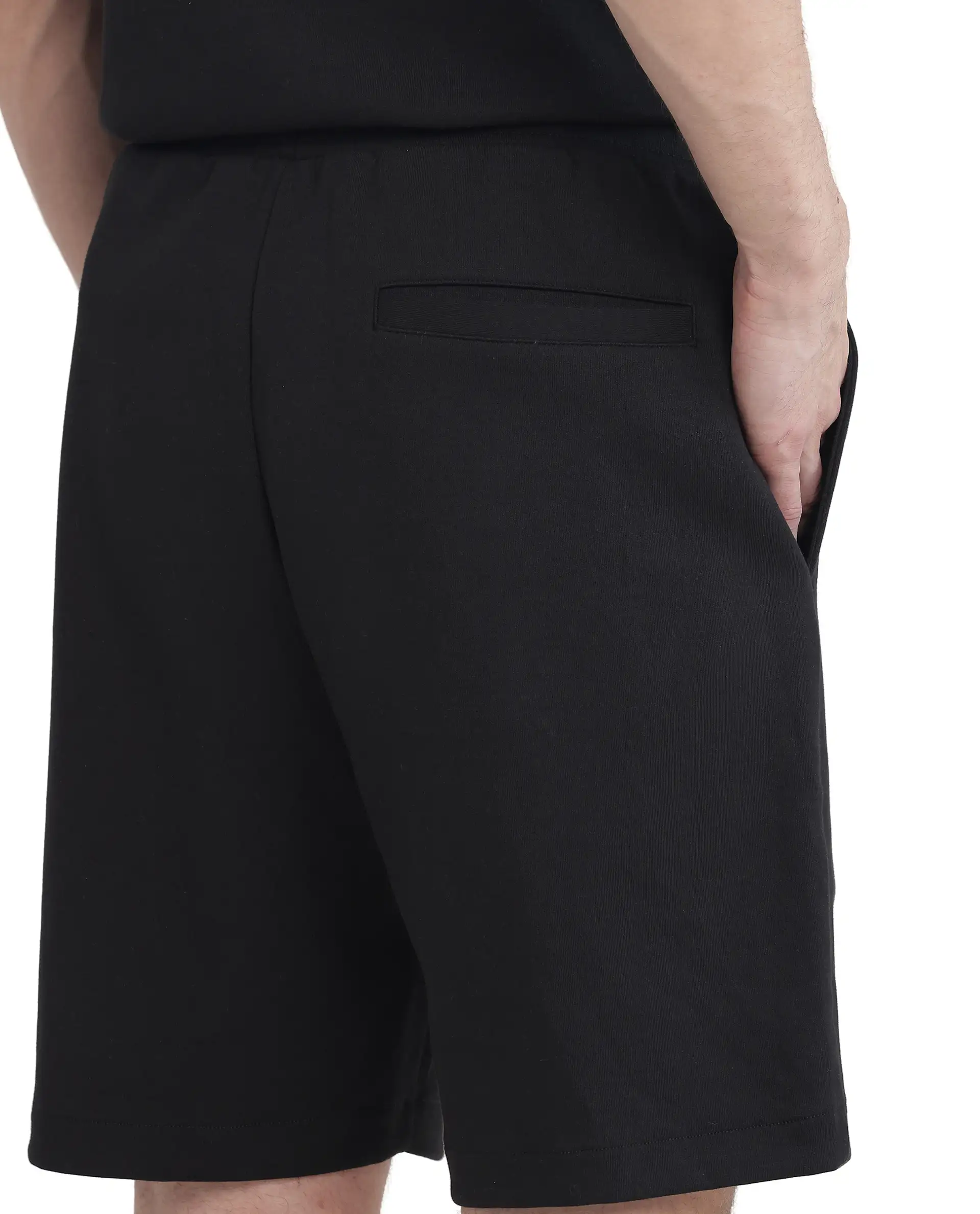 Rare Rabbit Men's Lux Black Cotton Blend Plain Relaxed Fit Shorts - Image 7