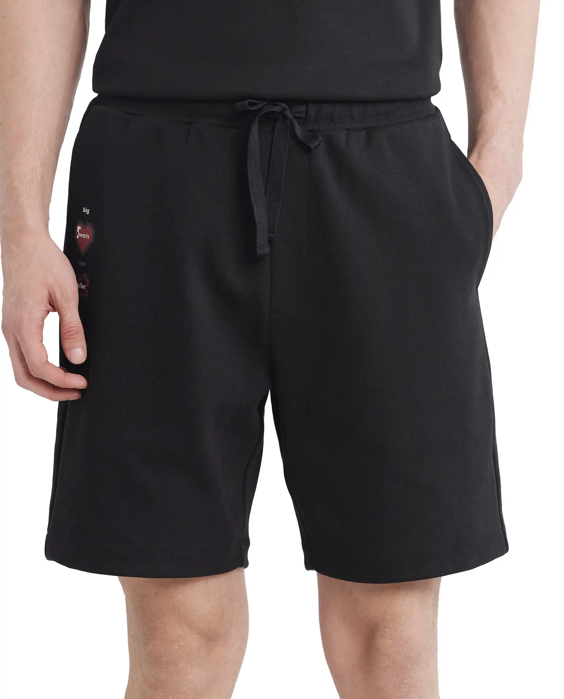 Rare Rabbit Men's Lux Black Cotton Blend Plain Relaxed Fit Shorts - Image 9