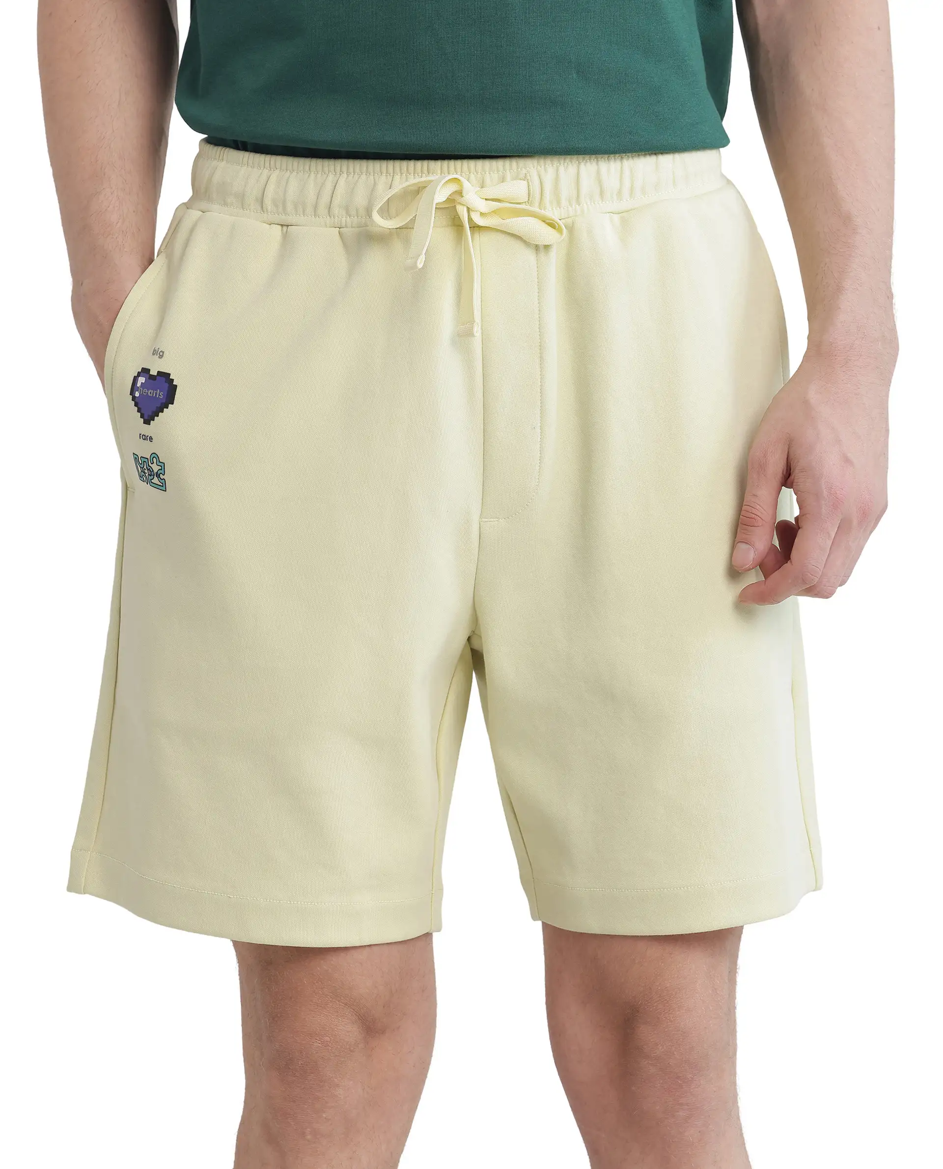 Rare Rabbit Men's Lux Pastel Yellow Cotton Blend Plain Relaxed Fit Shorts - Image 10