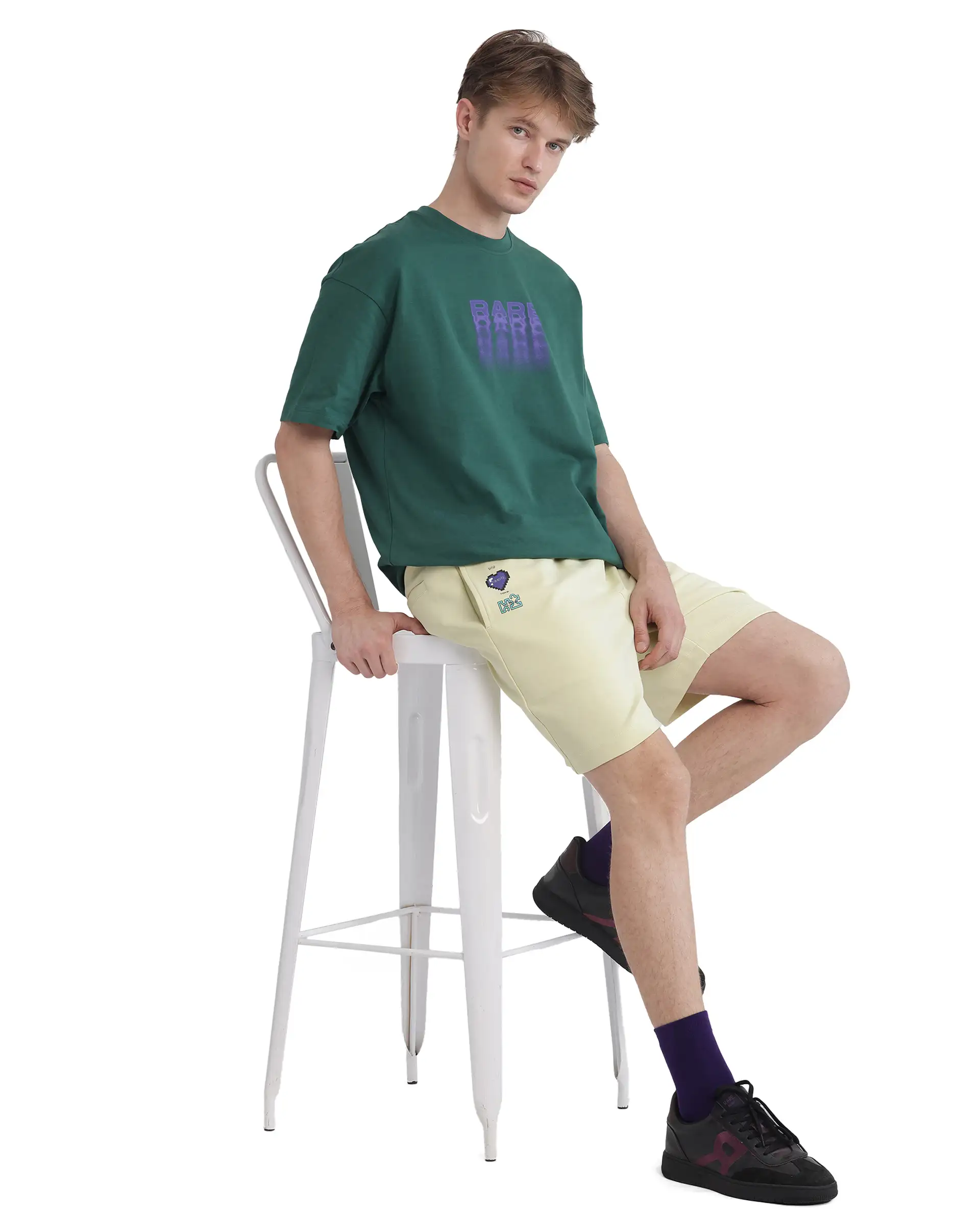 Rare Rabbit Men's Lux Pastel Yellow Cotton Blend Plain Relaxed Fit Shorts - Image 2