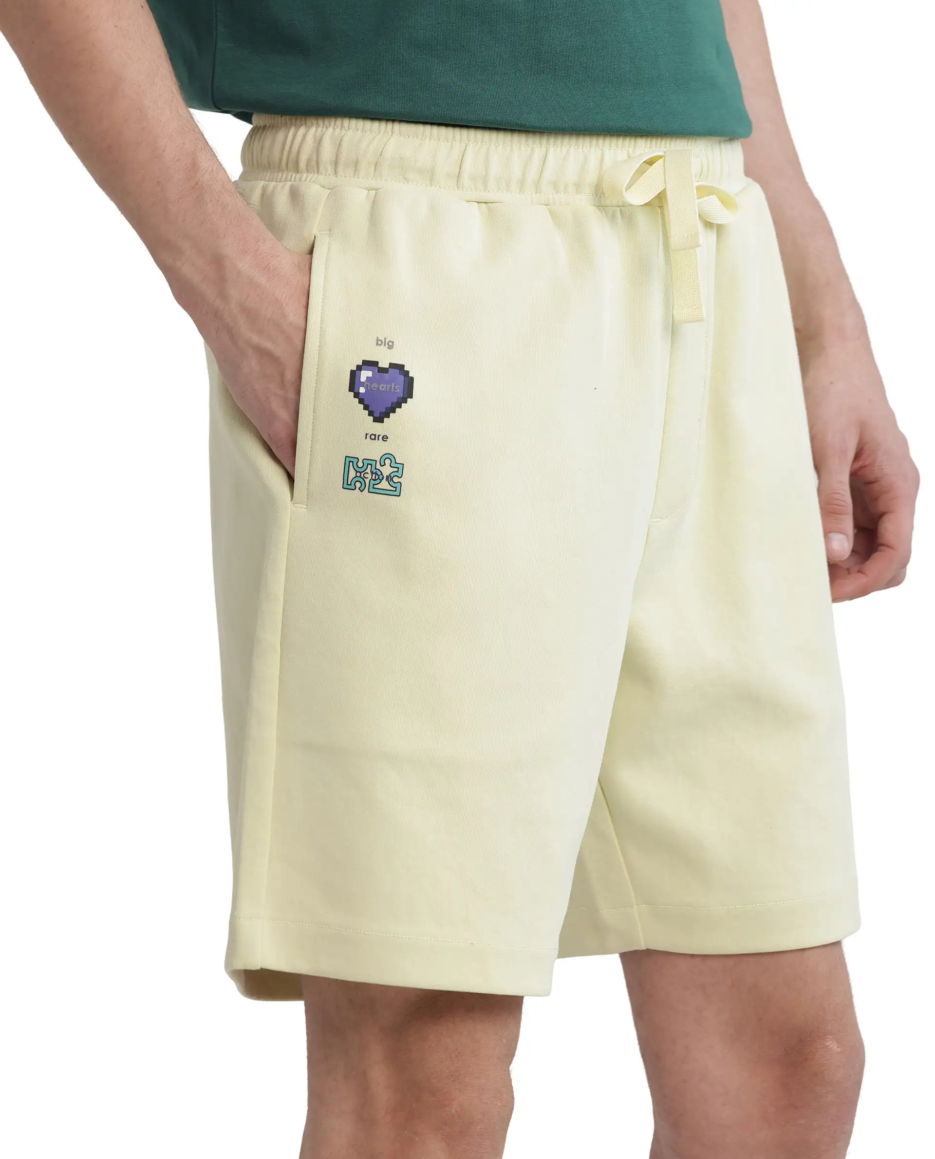 Rare Rabbit Men's Lux Pastel Yellow Cotton Blend Plain Relaxed Fit Shorts - Image 3