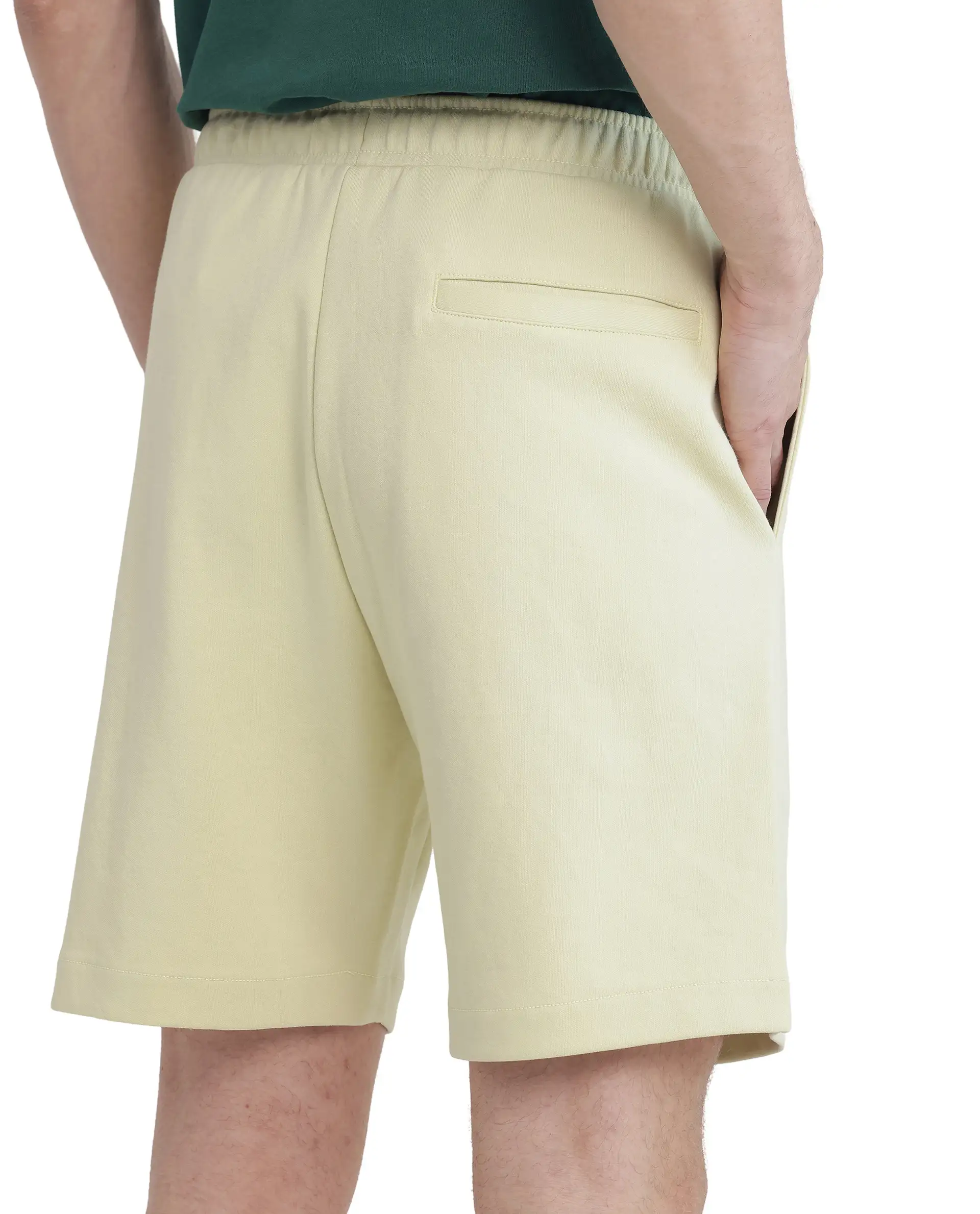 Rare Rabbit Men's Lux Pastel Yellow Cotton Blend Plain Relaxed Fit Shorts - Image 4