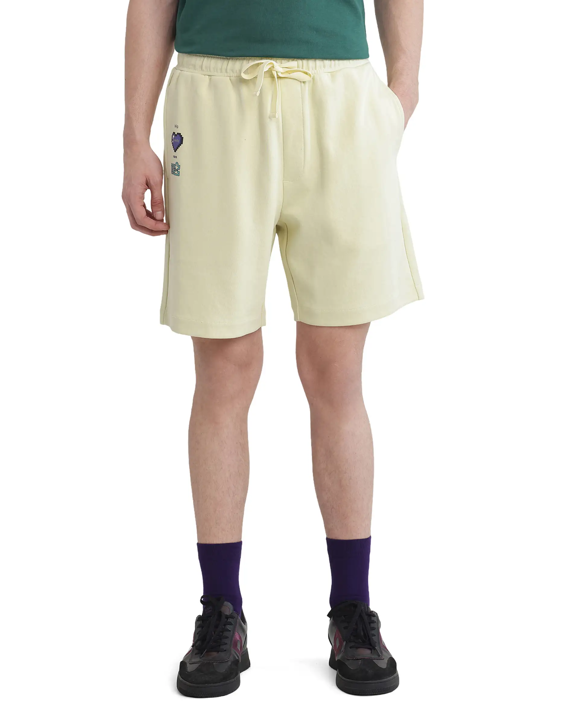 Rare Rabbit Men's Lux Pastel Yellow Cotton Blend Plain Relaxed Fit Shorts - Image 5