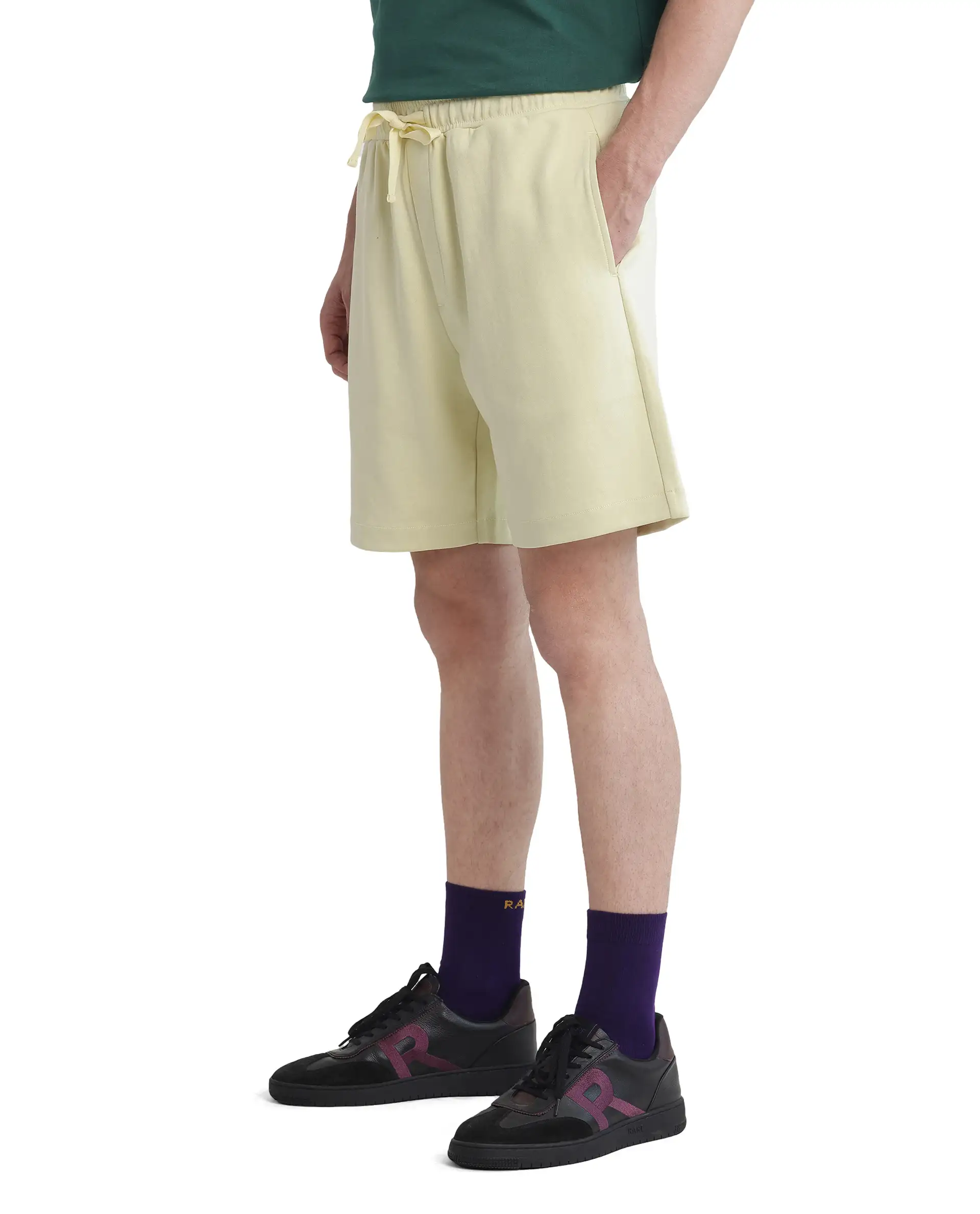 Rare Rabbit Men's Lux Pastel Yellow Cotton Blend Plain Relaxed Fit Shorts - Image 6