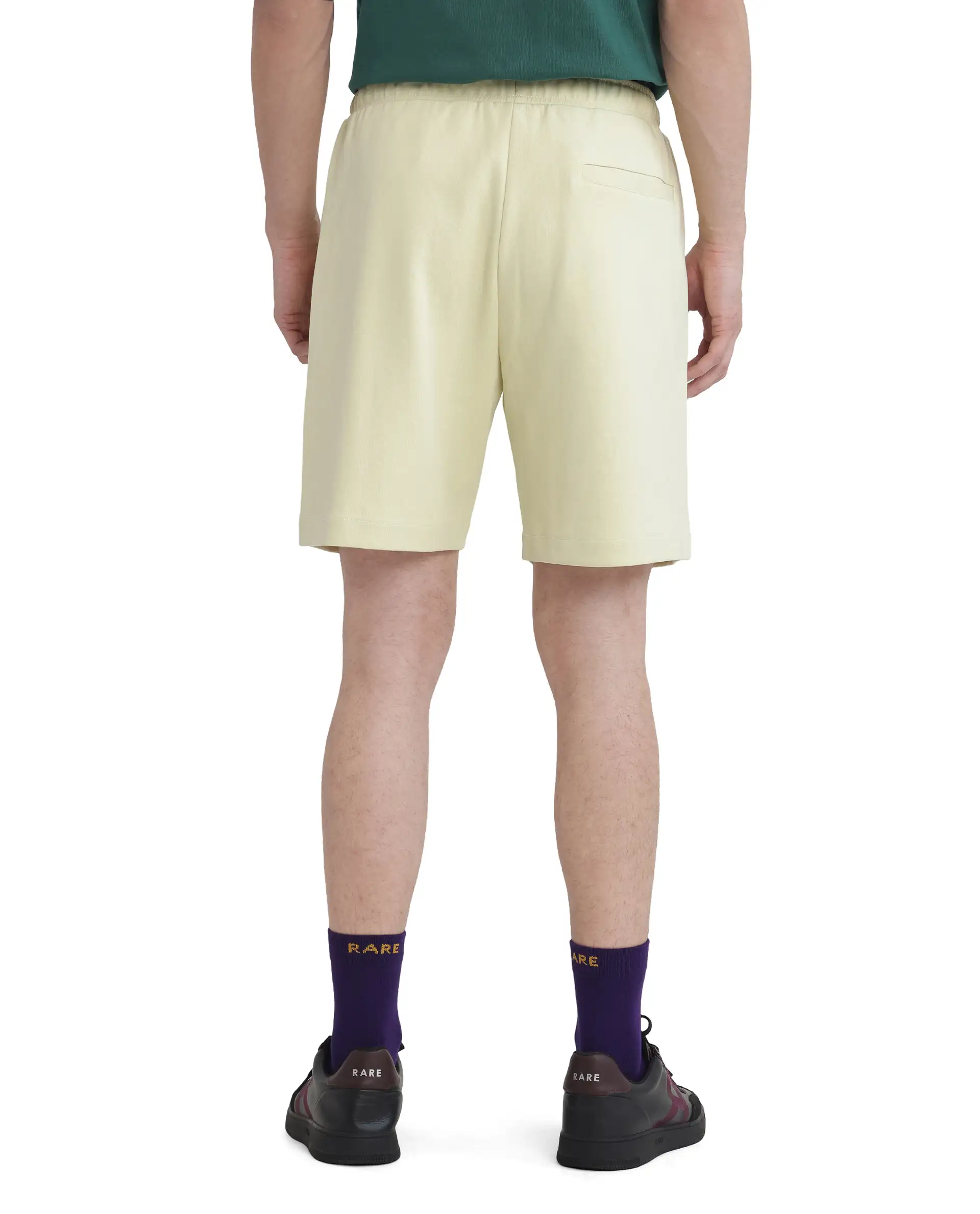 Rare Rabbit Men's Lux Pastel Yellow Cotton Blend Plain Relaxed Fit Shorts - Image 8