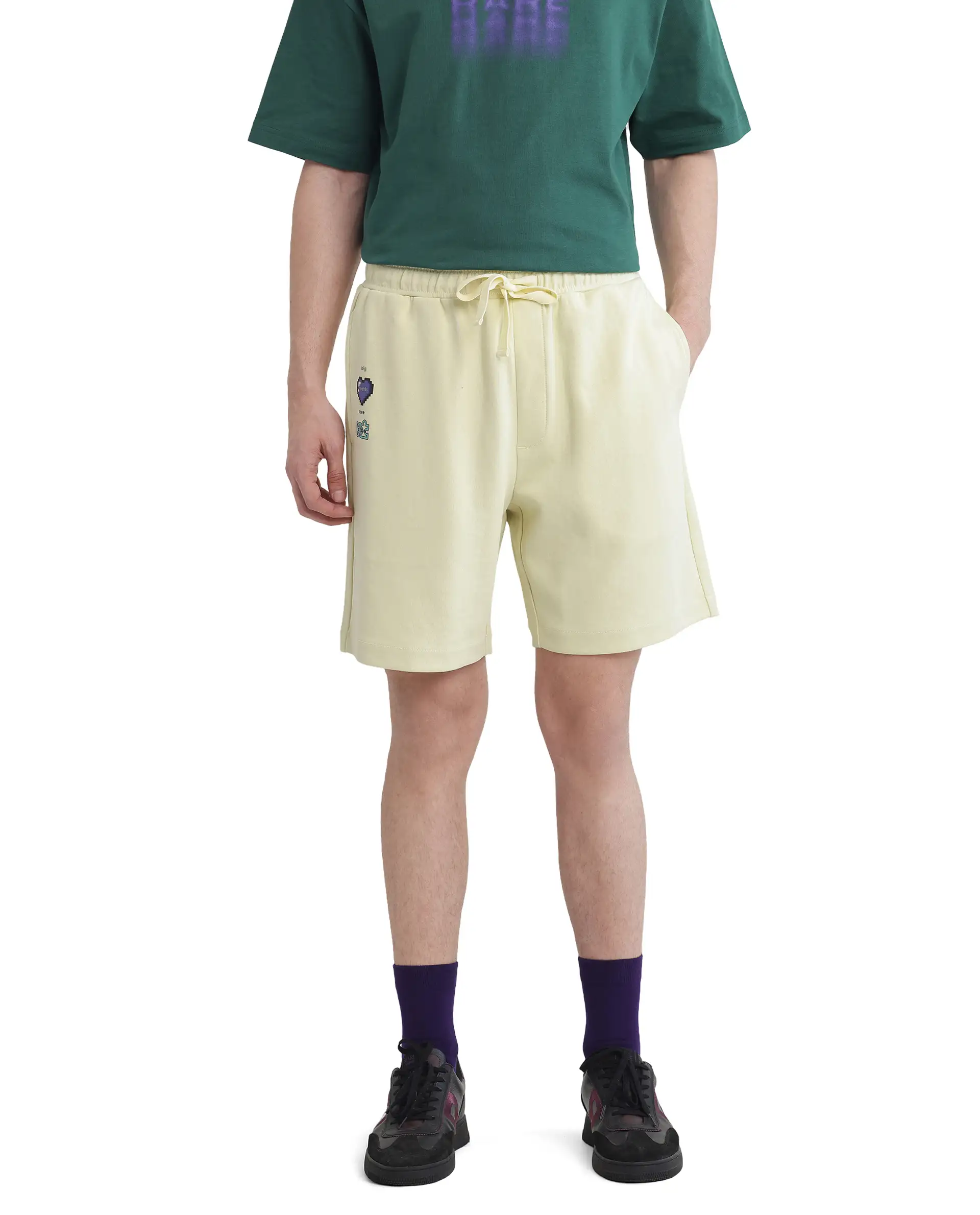 Rare Rabbit Men's Lux Pastel Yellow Cotton Blend Plain Relaxed Fit Shorts - Image 9
