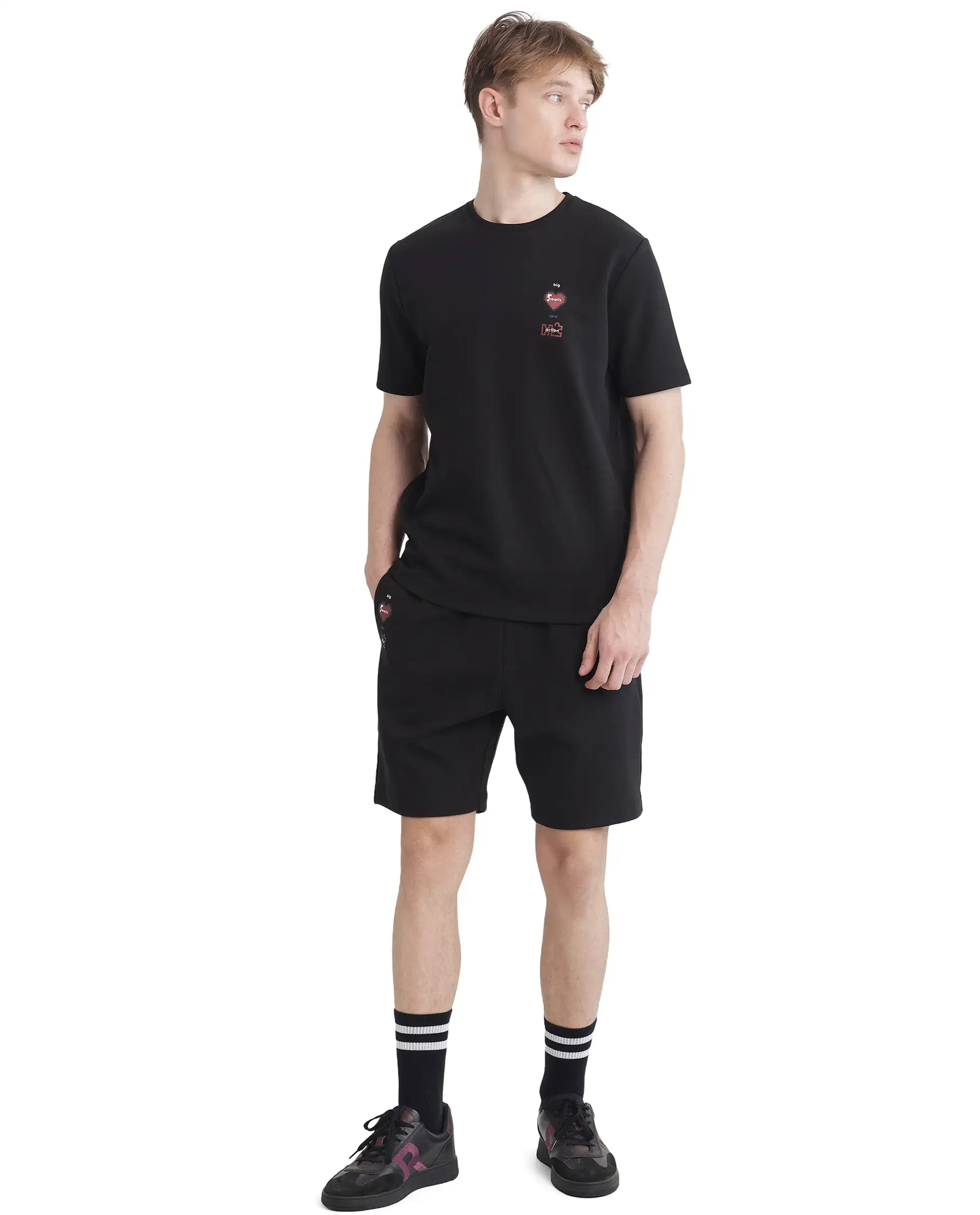 Rare Rabbit Men's Luxa Black Cotton Blend Graphic Print Regular Fit Half Sleeve Crew Neck T-Shirt - Image 2