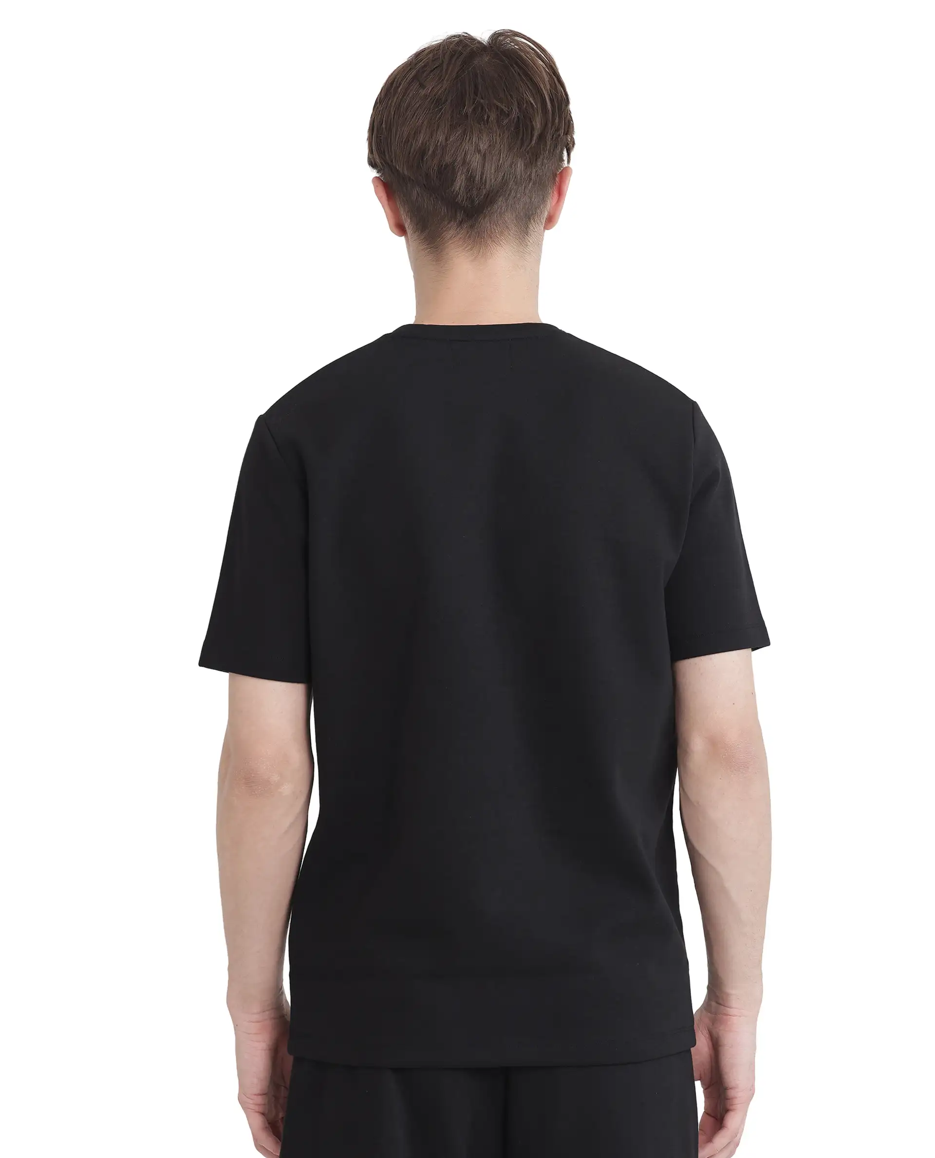 Rare Rabbit Men's Luxa Black Cotton Blend Graphic Print Regular Fit Half Sleeve Crew Neck T-Shirt - Image 4