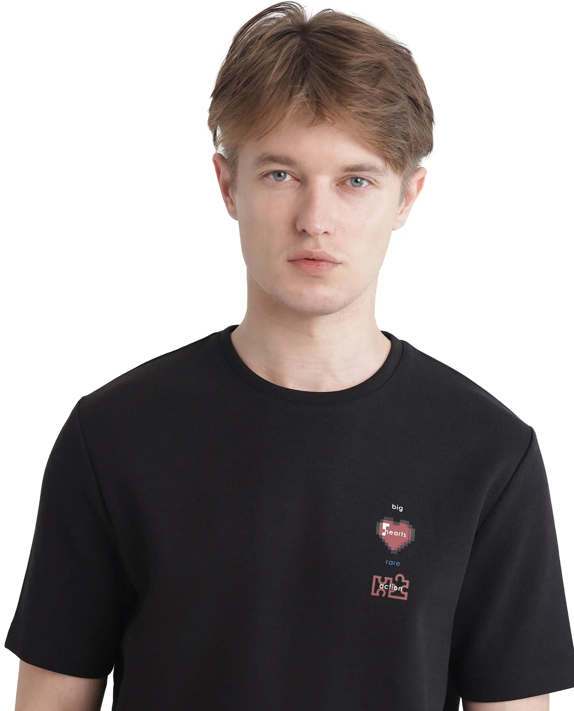 Rare Rabbit Men's Luxa Black Cotton Blend Graphic Print Regular Fit Half Sleeve Crew Neck T-Shirt - Image 8